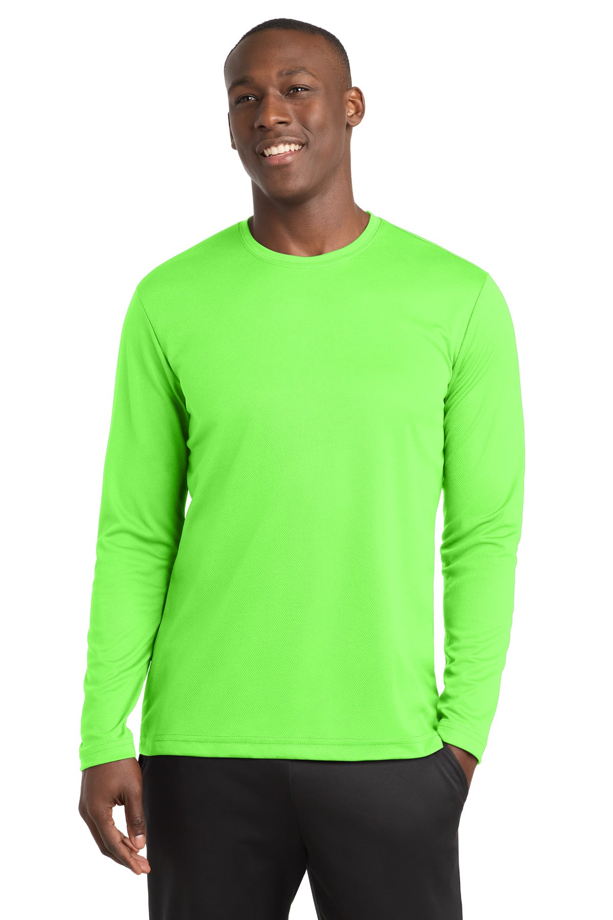 Custom Neon Green PosiCharge RacerMesh Long Sleeve Tee ST340LS, personalized by SanCanDo Swag in Argyle, TX