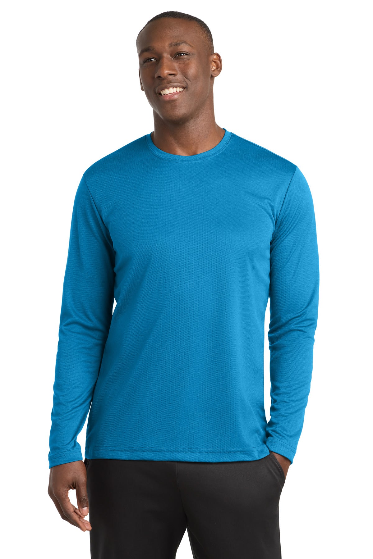 Custom Pond Blue PosiCharge RacerMesh Long Sleeve Tee ST340LS, personalized by SanCanDo Swag in Argyle, TX