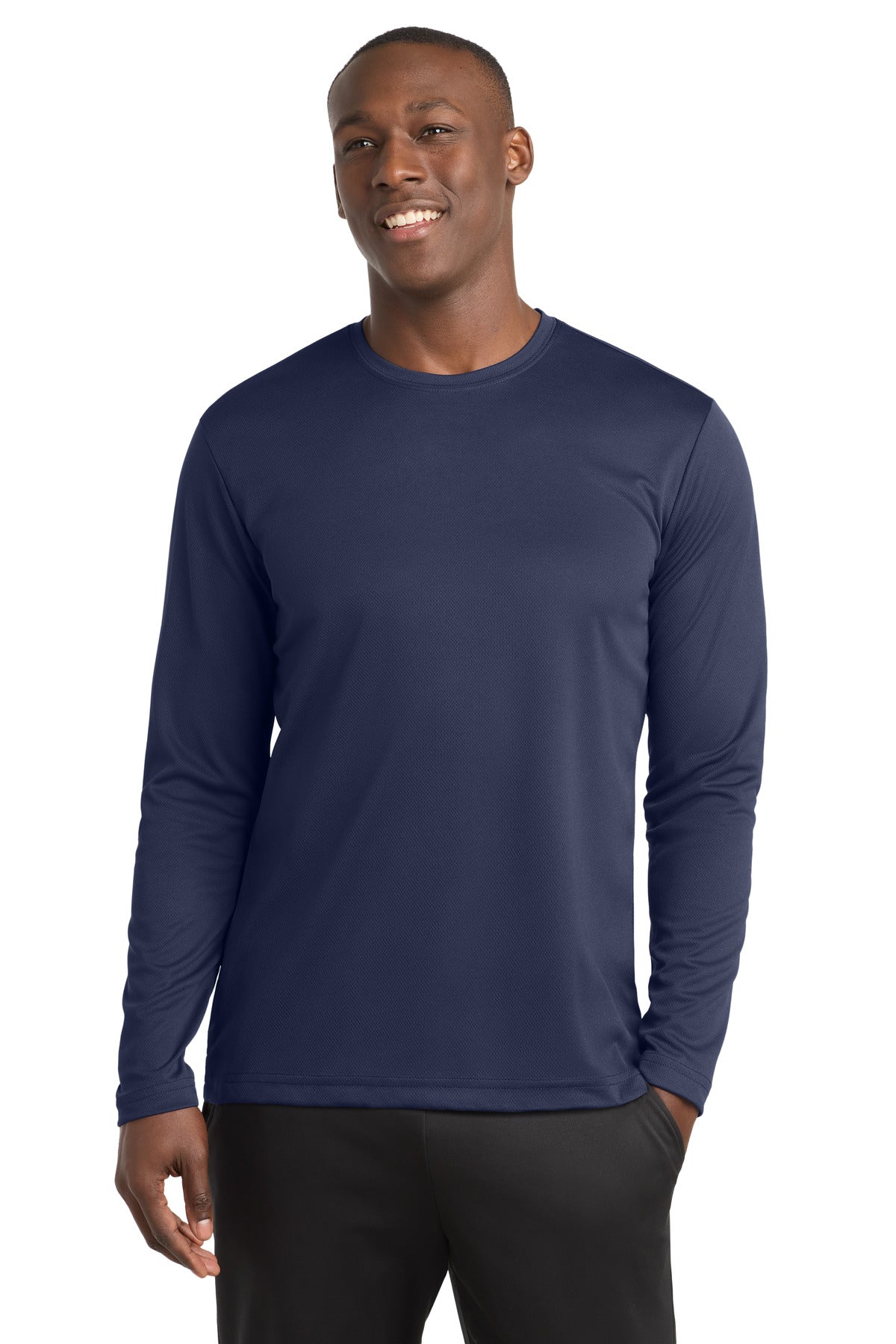 Custom True Navy PosiCharge RacerMesh Long Sleeve Tee ST340LS, personalized by SanCanDo Swag in Argyle, TX