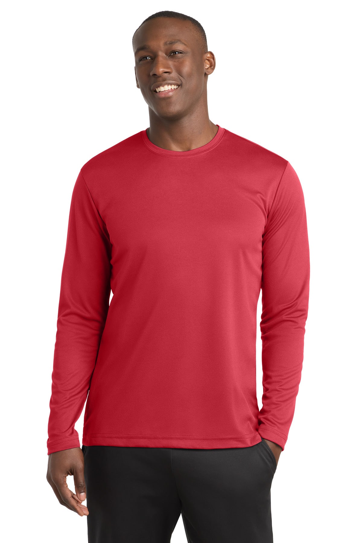 Custom True Red PosiCharge RacerMesh Long Sleeve Tee ST340LS, personalized by SanCanDo Swag in Argyle, TX