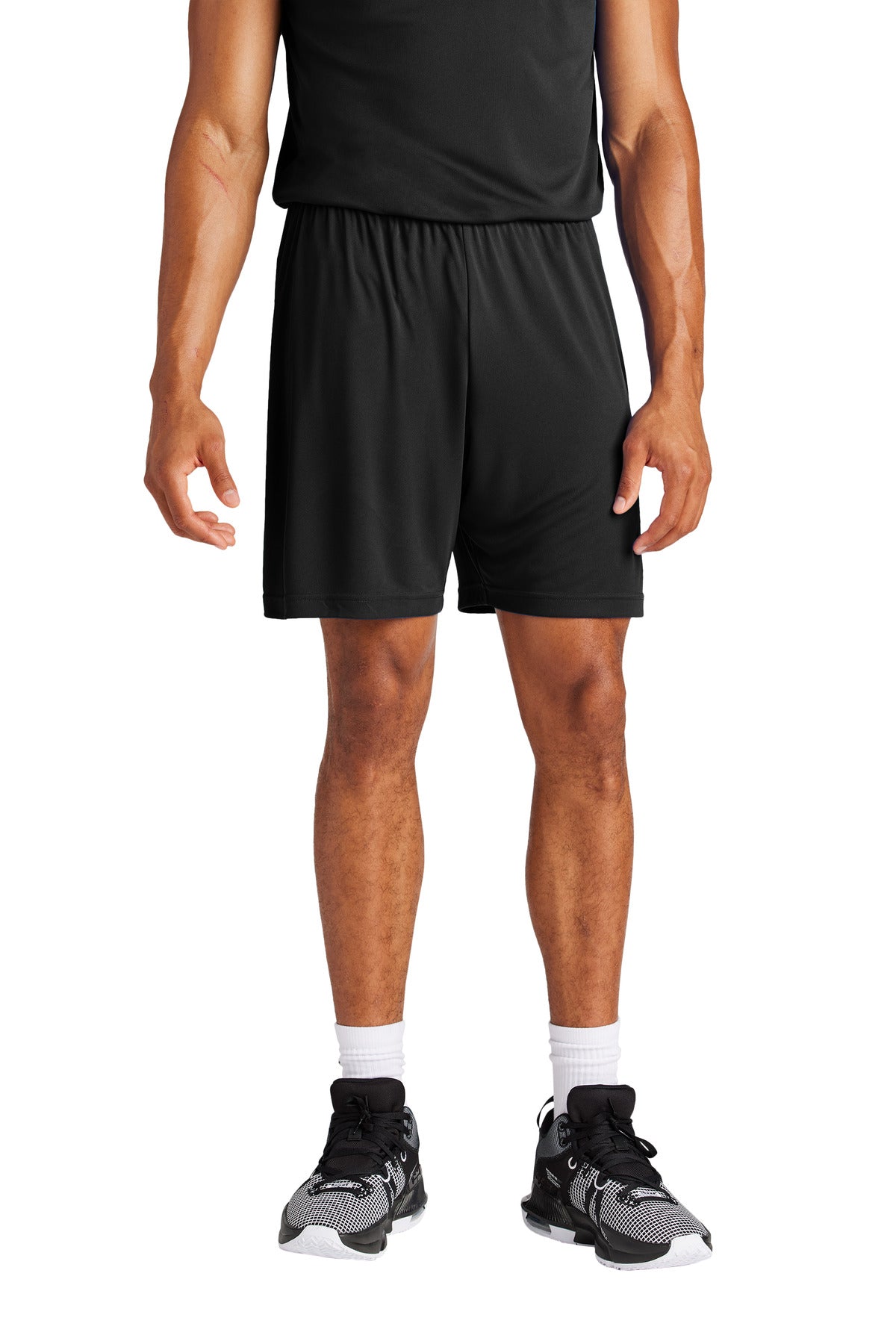 Custom Black PosiCharge Competitor 7" Short ST349, personalized by SanCanDo Swag in Argyle, TX