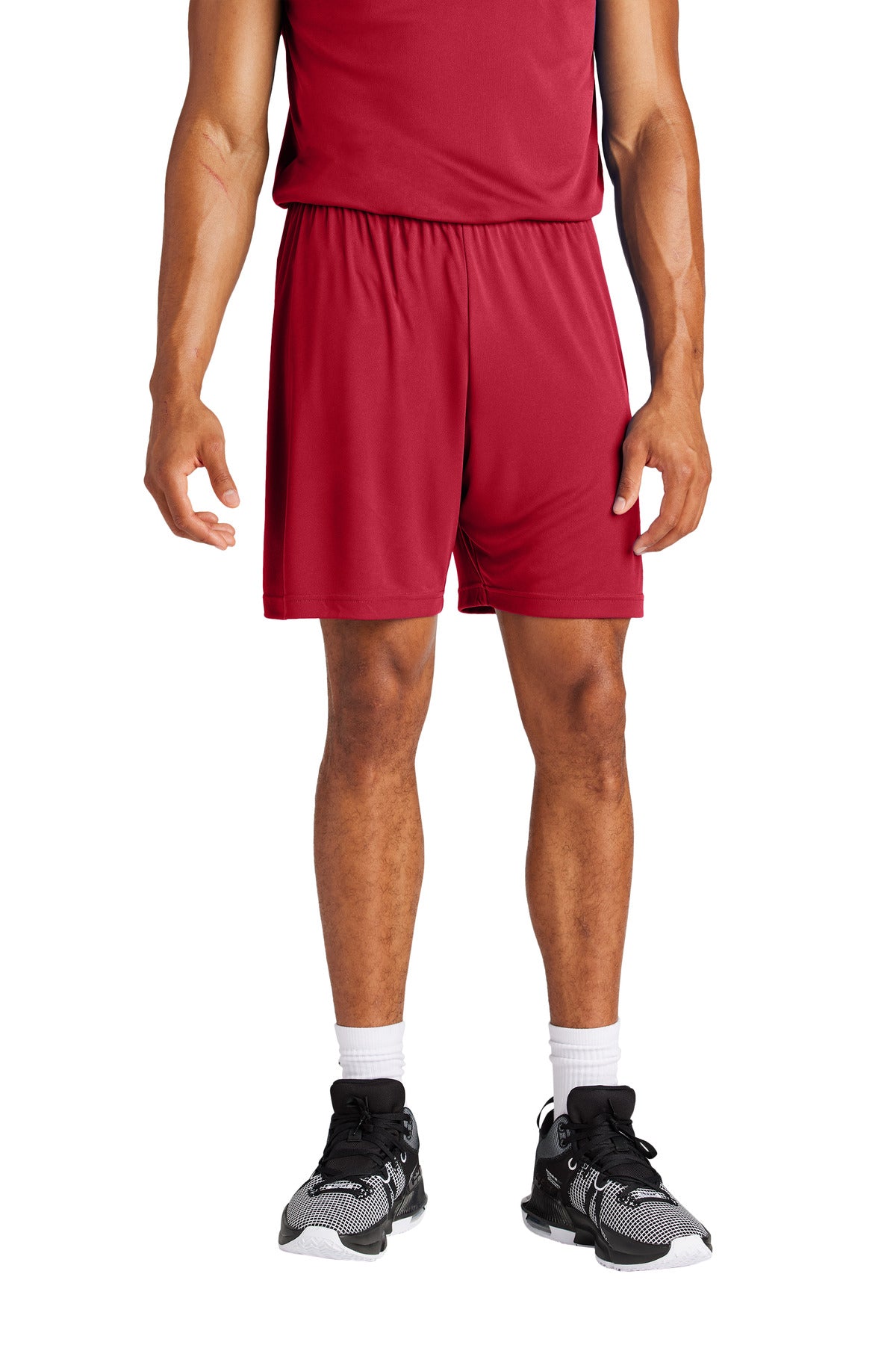 Custom Deep Red PosiCharge Competitor 7" Short ST349, personalized by SanCanDo Swag in Argyle, TX