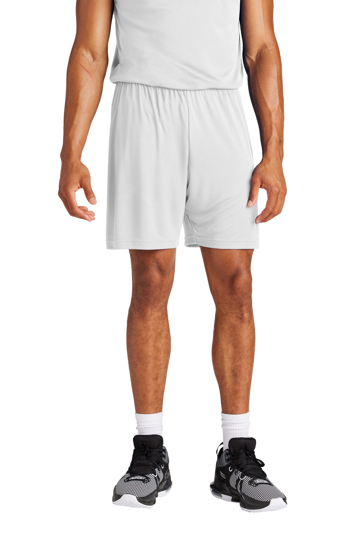 Custom White PosiCharge Competitor 7" Short ST349, personalized by SanCanDo Swag in Argyle, TX