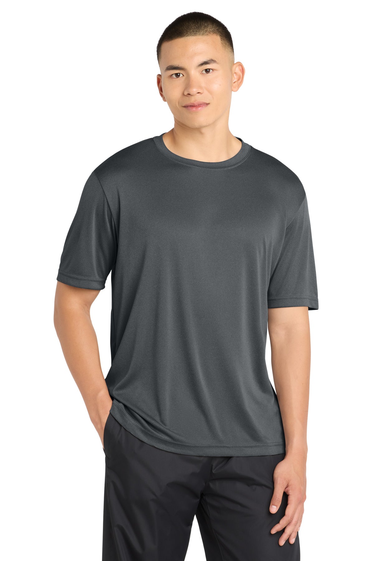 Custom Iron Grey Heather Competitor Tee ST350, personalized by SanCanDo Swag in Argyle, TX