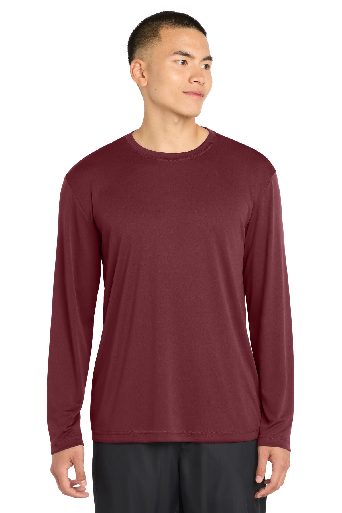 Custom Maroon Long Sleeve Competitor Tee ST350LS, personalized by SanCanDo Swag in Argyle, TX
