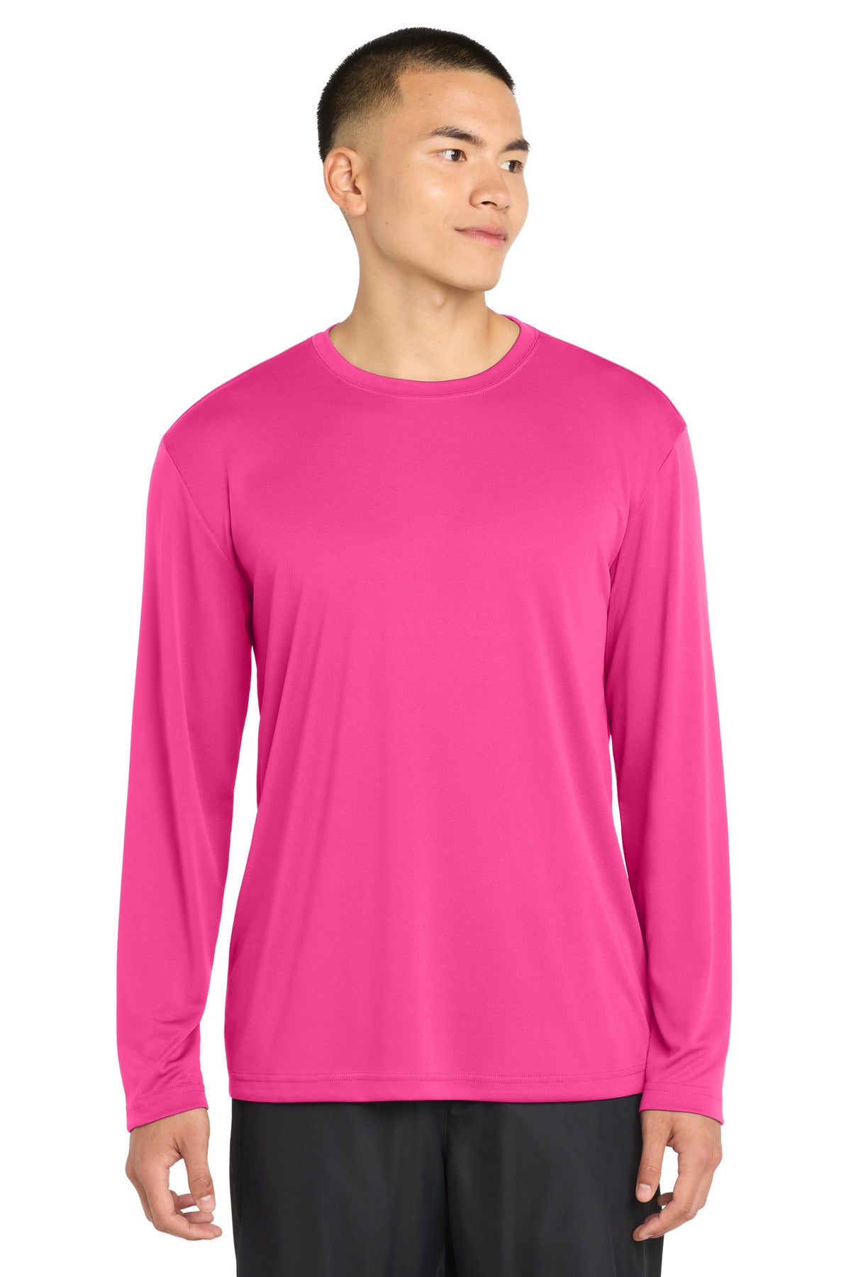 Custom Neon Pink Long Sleeve Competitor Tee ST350LS, personalized by SanCanDo Swag in Argyle, TX