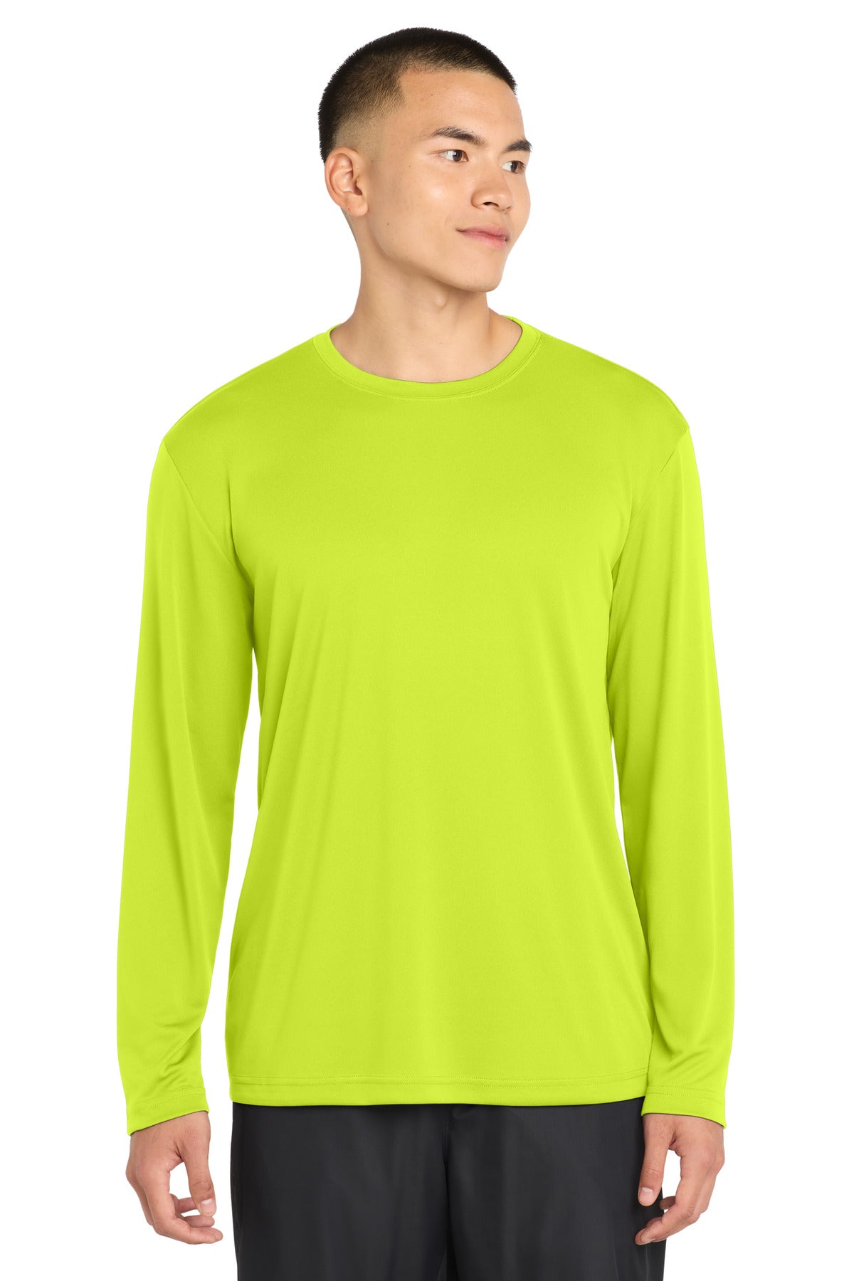 Custom Neon Yellow Long Sleeve Competitor Tee ST350LS, personalized by SanCanDo Swag in Argyle, TX