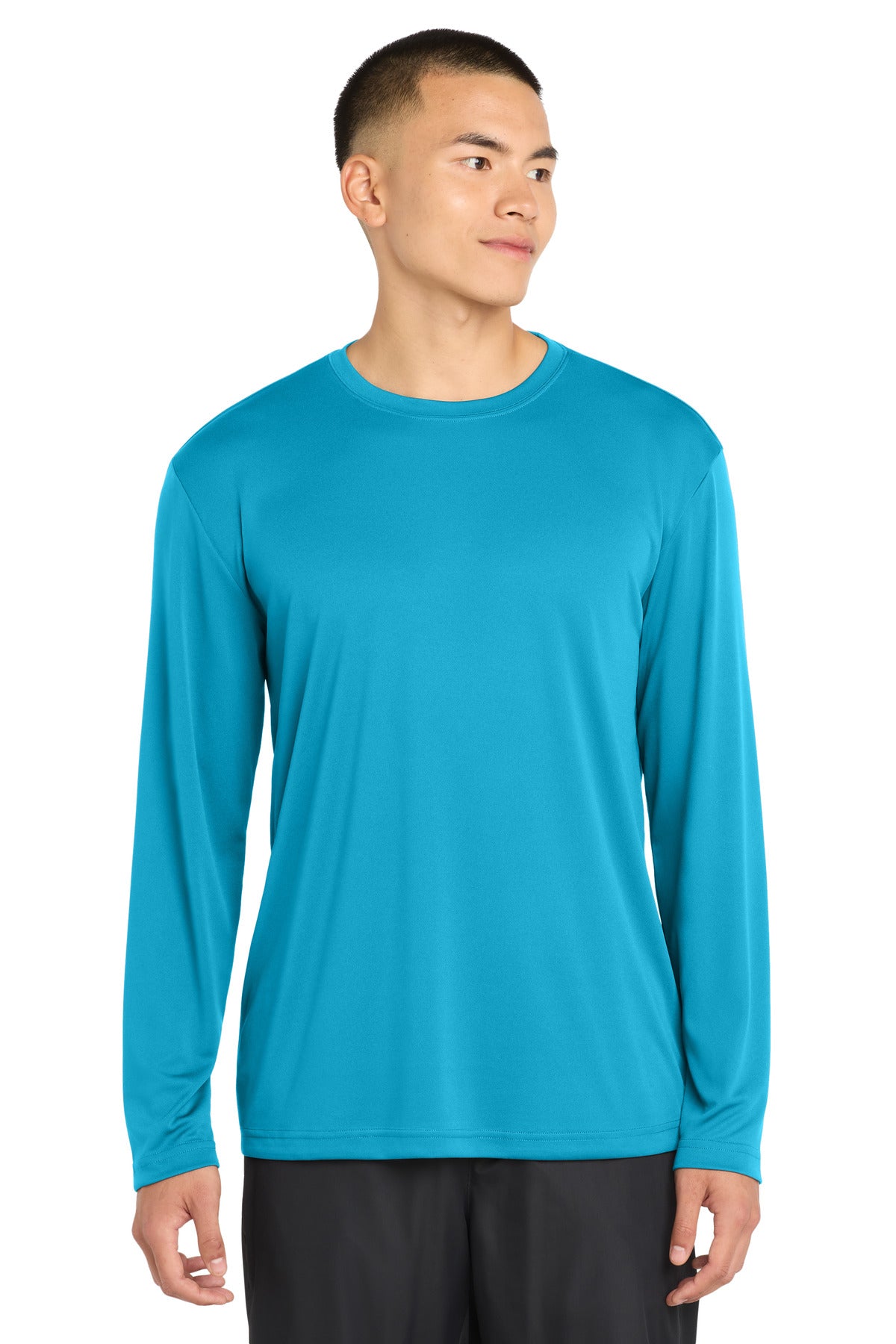 Custom Atomic Blue Long Sleeve Competitor Tee ST350LS, personalized by SanCanDo Swag in Argyle, TX