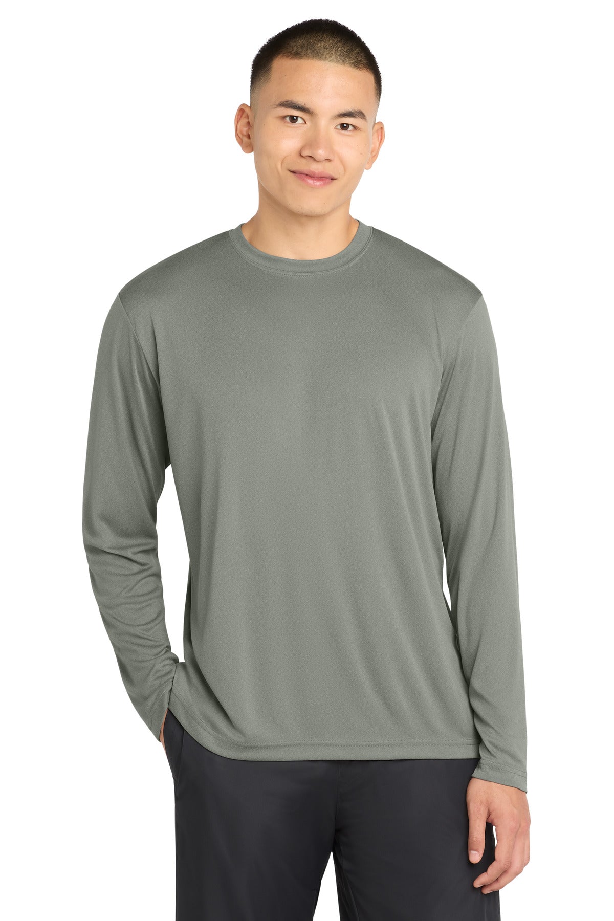 Custom Grey Concrete Heather Long Sleeve Competitor Tee ST350LS, personalized by SanCanDo Swag in Argyle, TX
