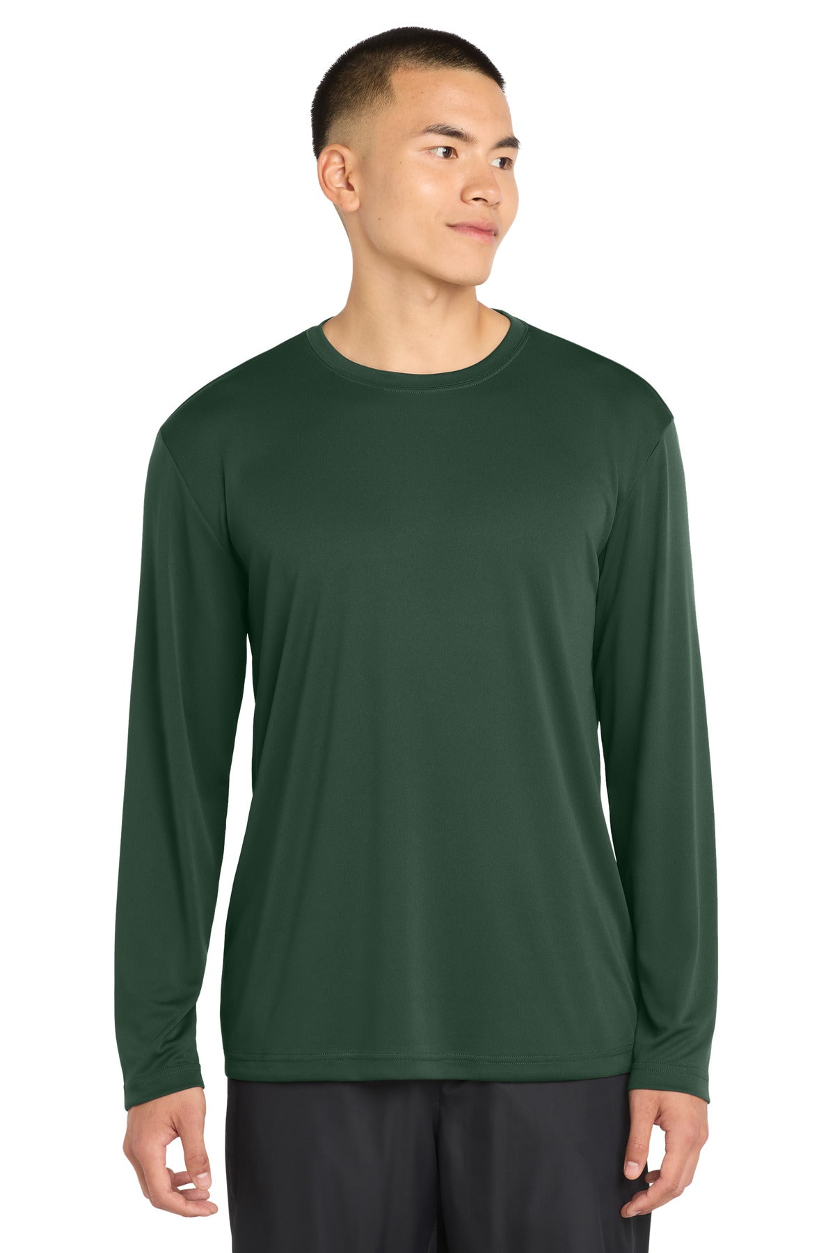Custom Forest Green Long Sleeve Competitor Tee ST350LS, personalized by SanCanDo Swag in Argyle, TX