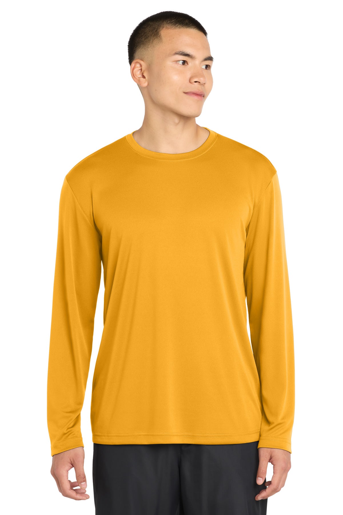 Custom Gold Long Sleeve Competitor Tee ST350LS, personalized by SanCanDo Swag in Argyle, TX