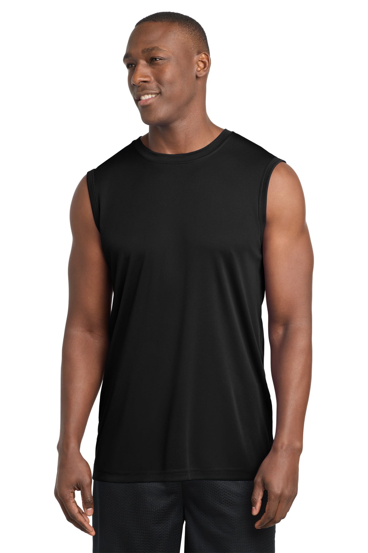 Custom Black Sleeveless Competitor Tee ST352, personalized by SanCanDo Swag in Argyle, TX