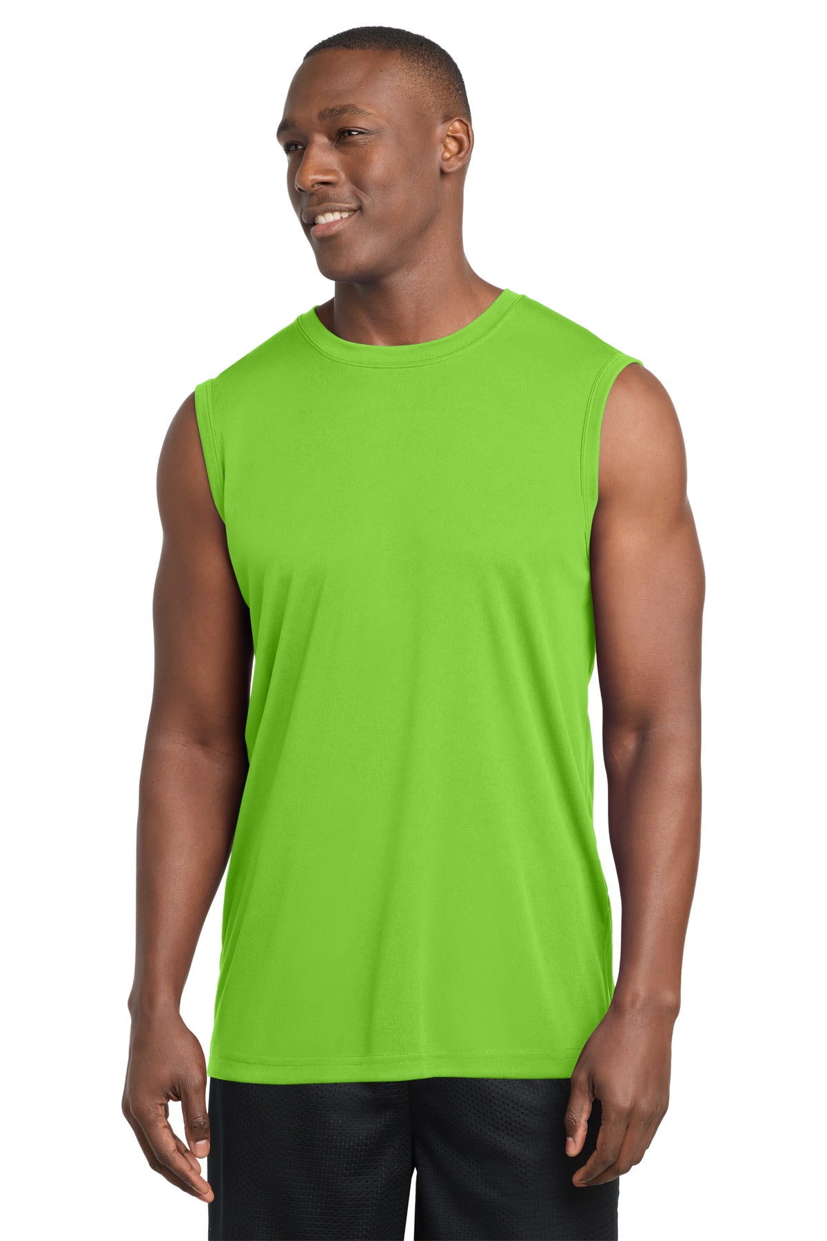 Custom Lime Shock Sleeveless Competitor Tee ST352, personalized by SanCanDo Swag in Argyle, TX