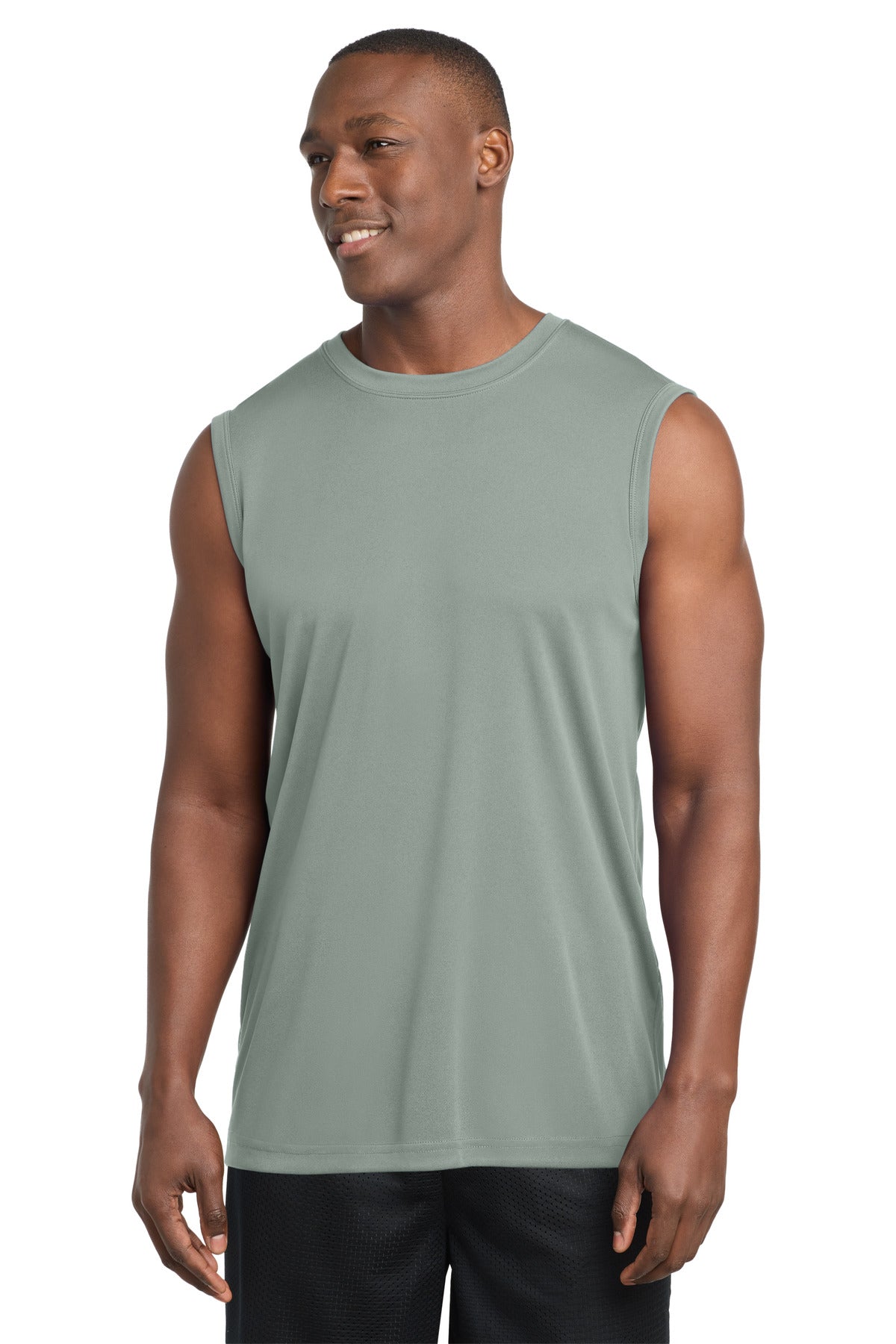 Custom Silver Sleeveless Competitor Tee ST352, personalized by SanCanDo Swag in Argyle, TX