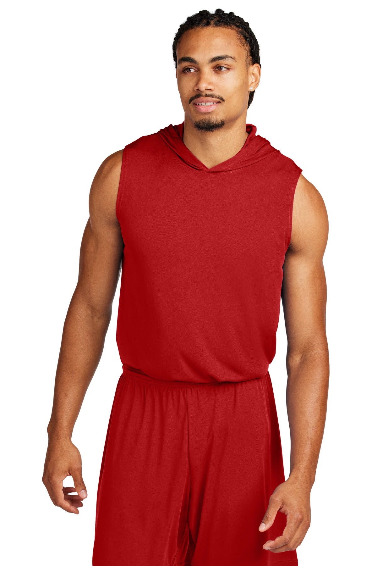 Custom Deep Red Competitor Sleeveless Hoodie ST352H, personalized by SanCanDo Swag in Argyle, TX