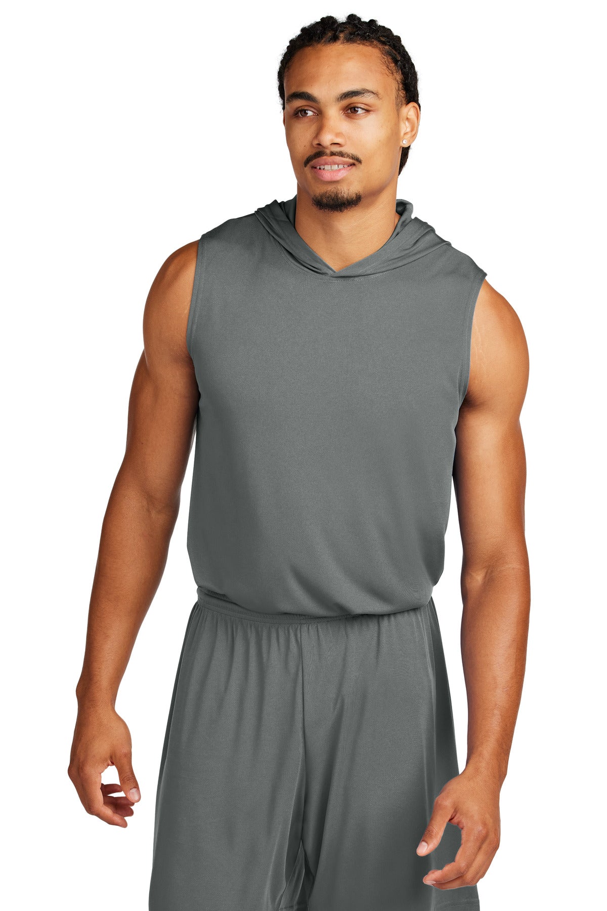 Custom Iron Grey Competitor Sleeveless Hoodie ST352H, personalized by SanCanDo Swag in Argyle, TX