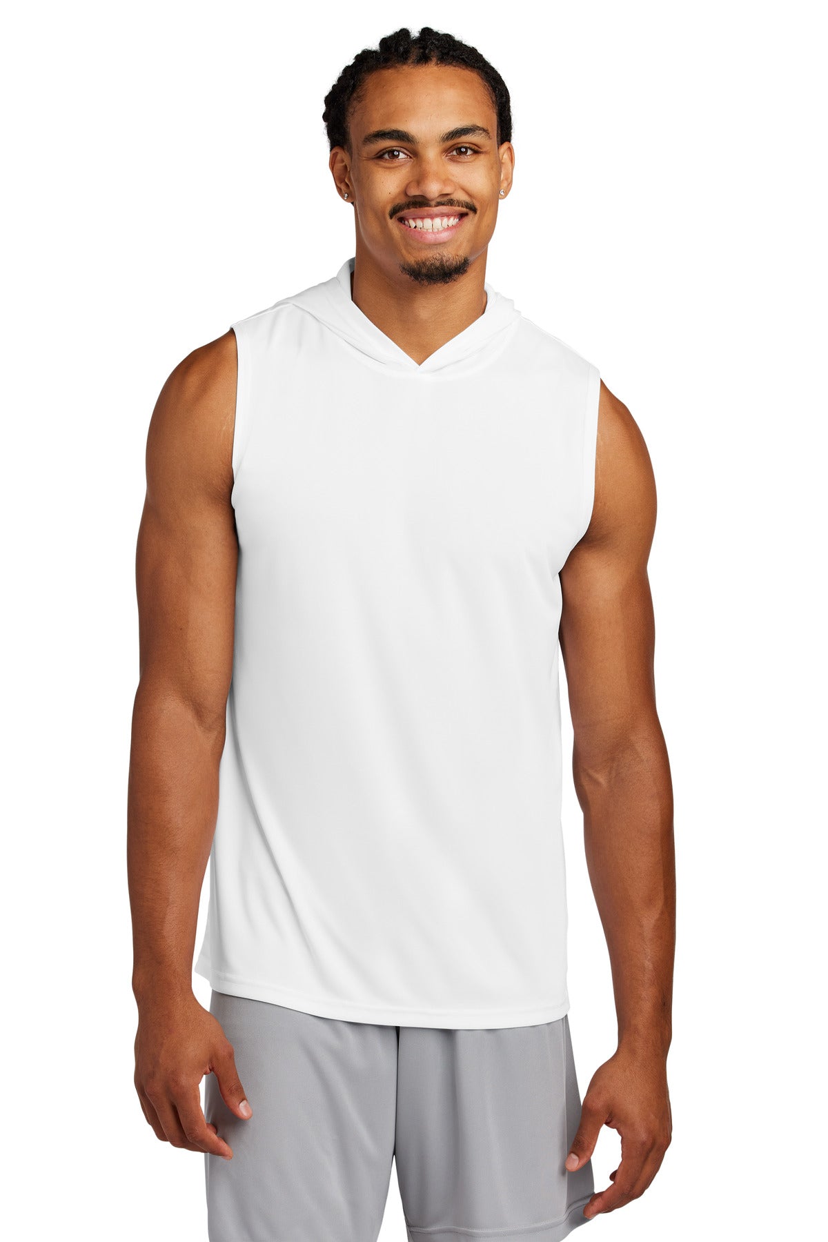 Custom White Competitor Sleeveless Hoodie ST352H, personalized by SanCanDo Swag in Argyle, TX
