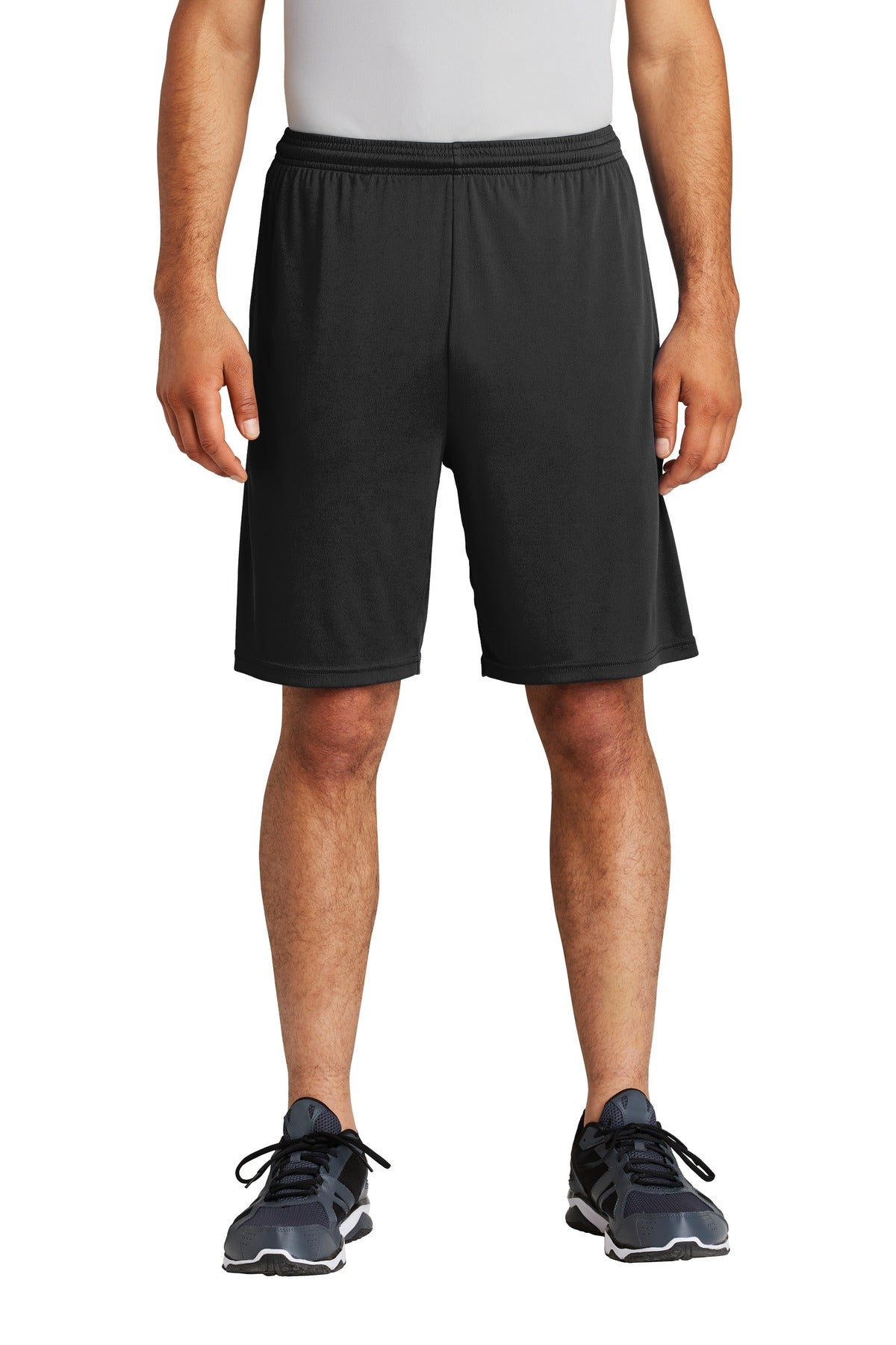 Custom Black PosiCharge Competitor Pocketed Short ST355P, personalized by SanCanDo Swag in Argyle, TX