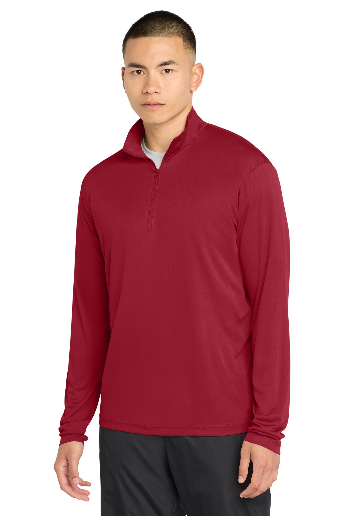 Custom Deep Red PosiCharge Competitor 1/4-Zip Pullover ST357, personalized by SanCanDo Swag in Argyle, TX
