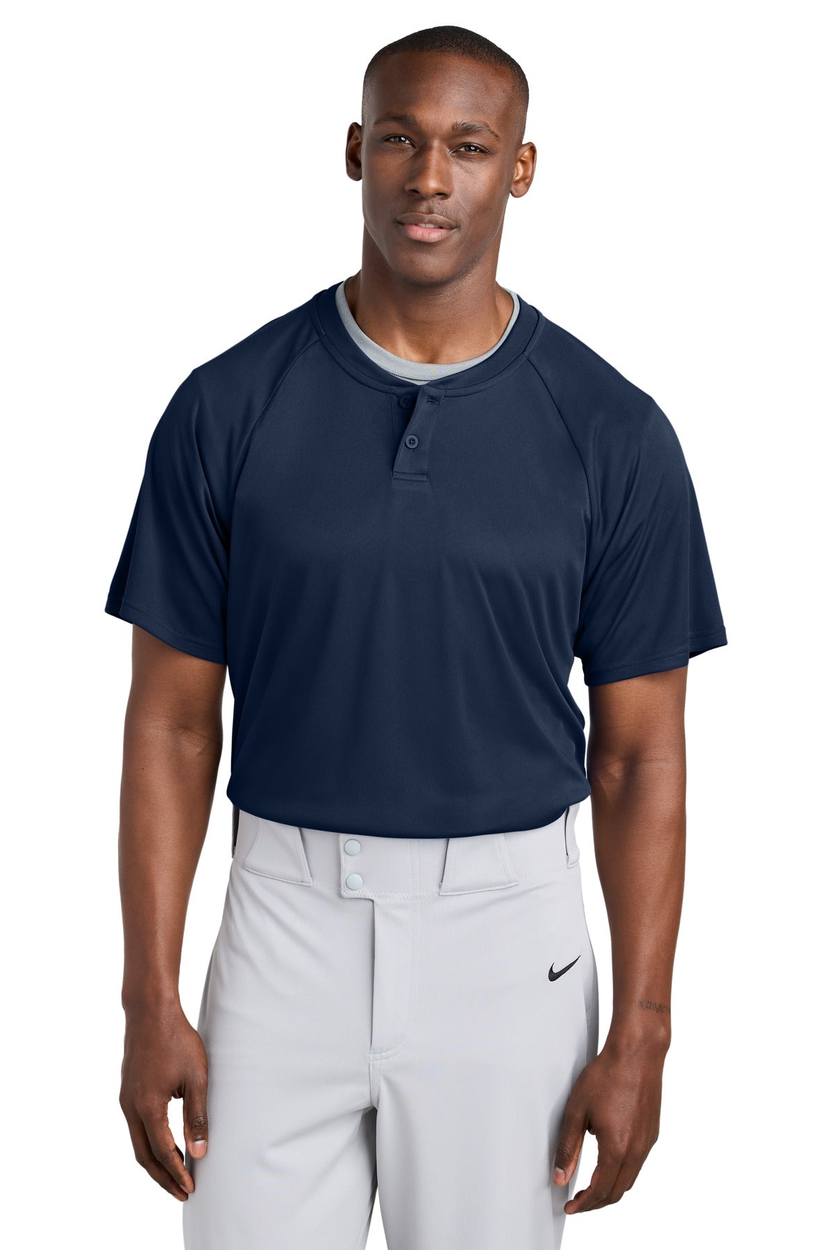 Custom True Navy PosiCharge Competitor 2-Button Henley ST359, personalized by SanCanDo Swag in Argyle, TX