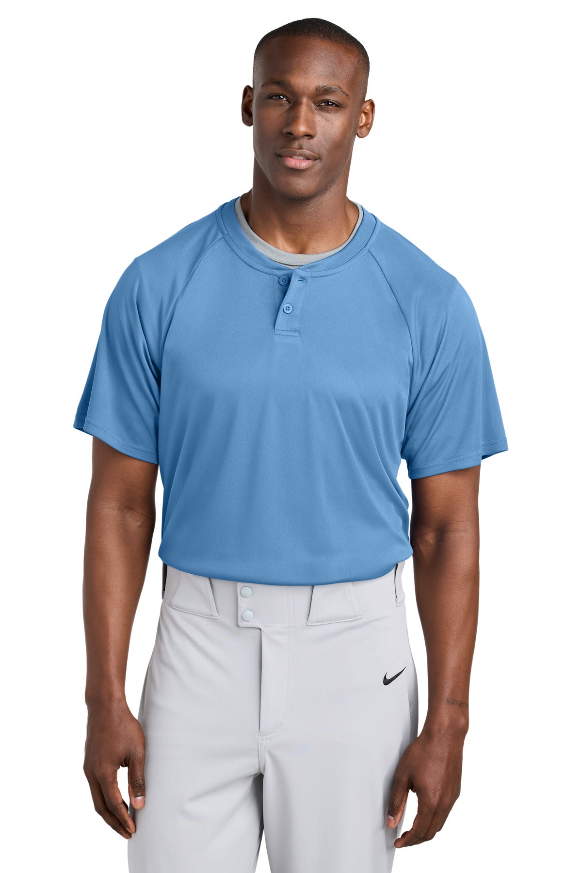 Custom Carolina Blue PosiCharge Competitor 2-Button Henley ST359, personalized by SanCanDo Swag in Argyle, TX