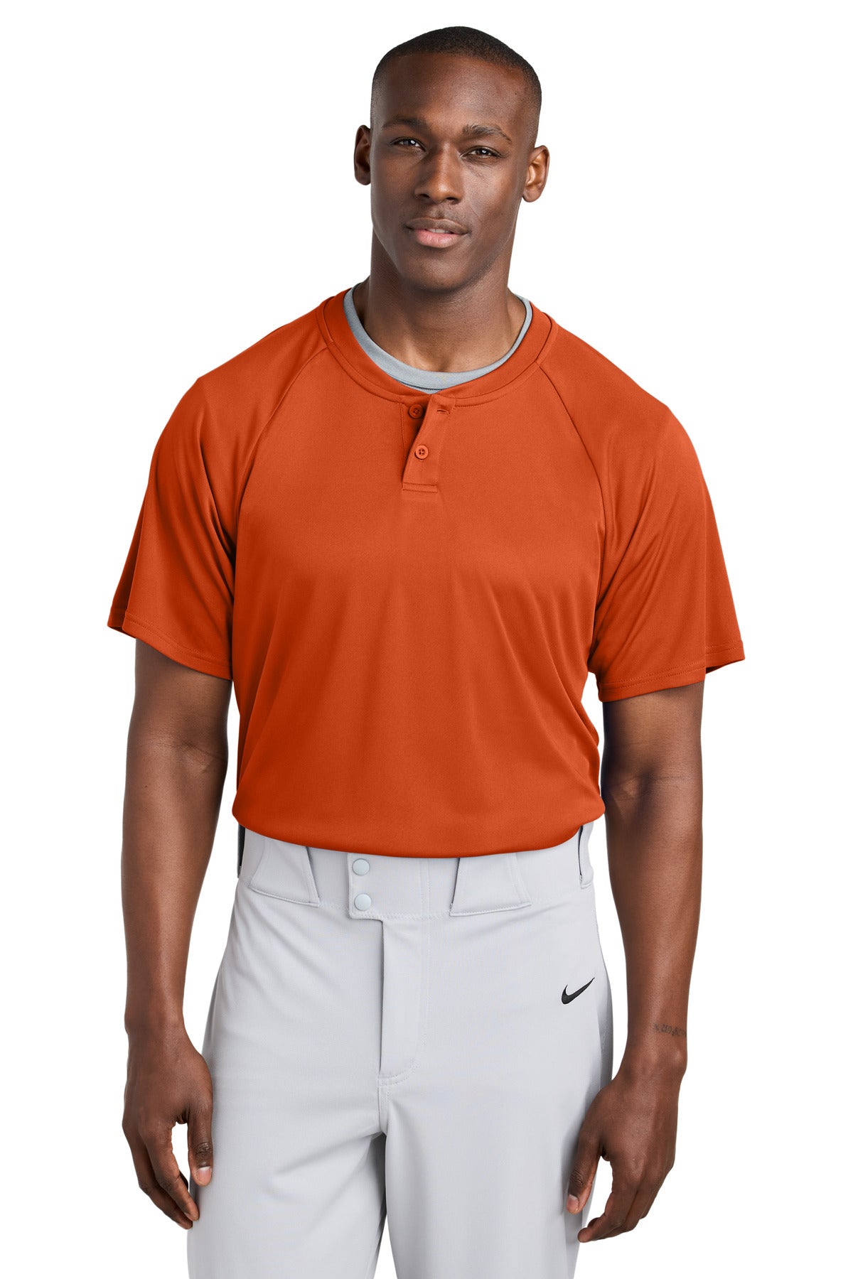 Custom Deep Orange PosiCharge Competitor 2-Button Henley ST359, personalized by SanCanDo Swag in Argyle, TX