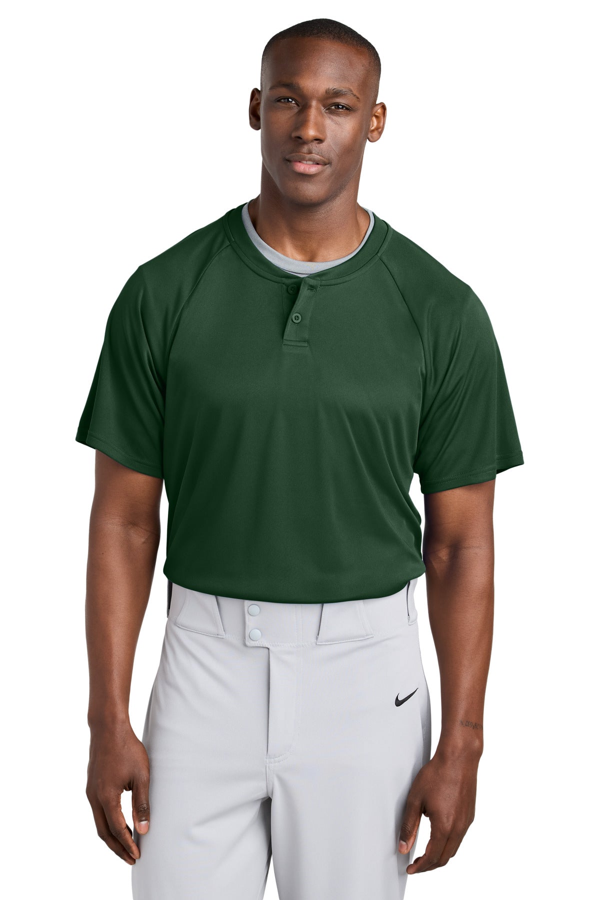Custom Forest Green PosiCharge Competitor 2-Button Henley ST359, personalized by SanCanDo Swag in Argyle, TX