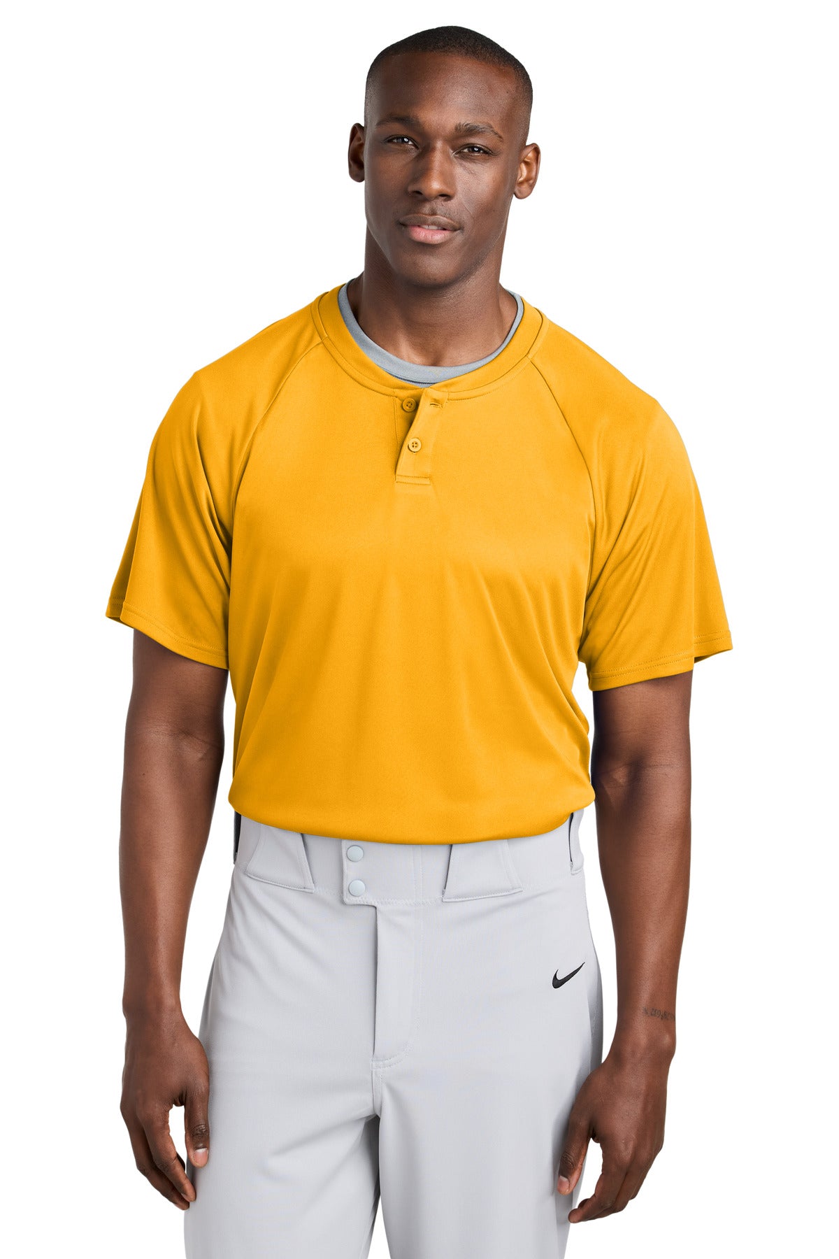 Custom Gold PosiCharge Competitor 2-Button Henley ST359, personalized by SanCanDo Swag in Argyle, TX