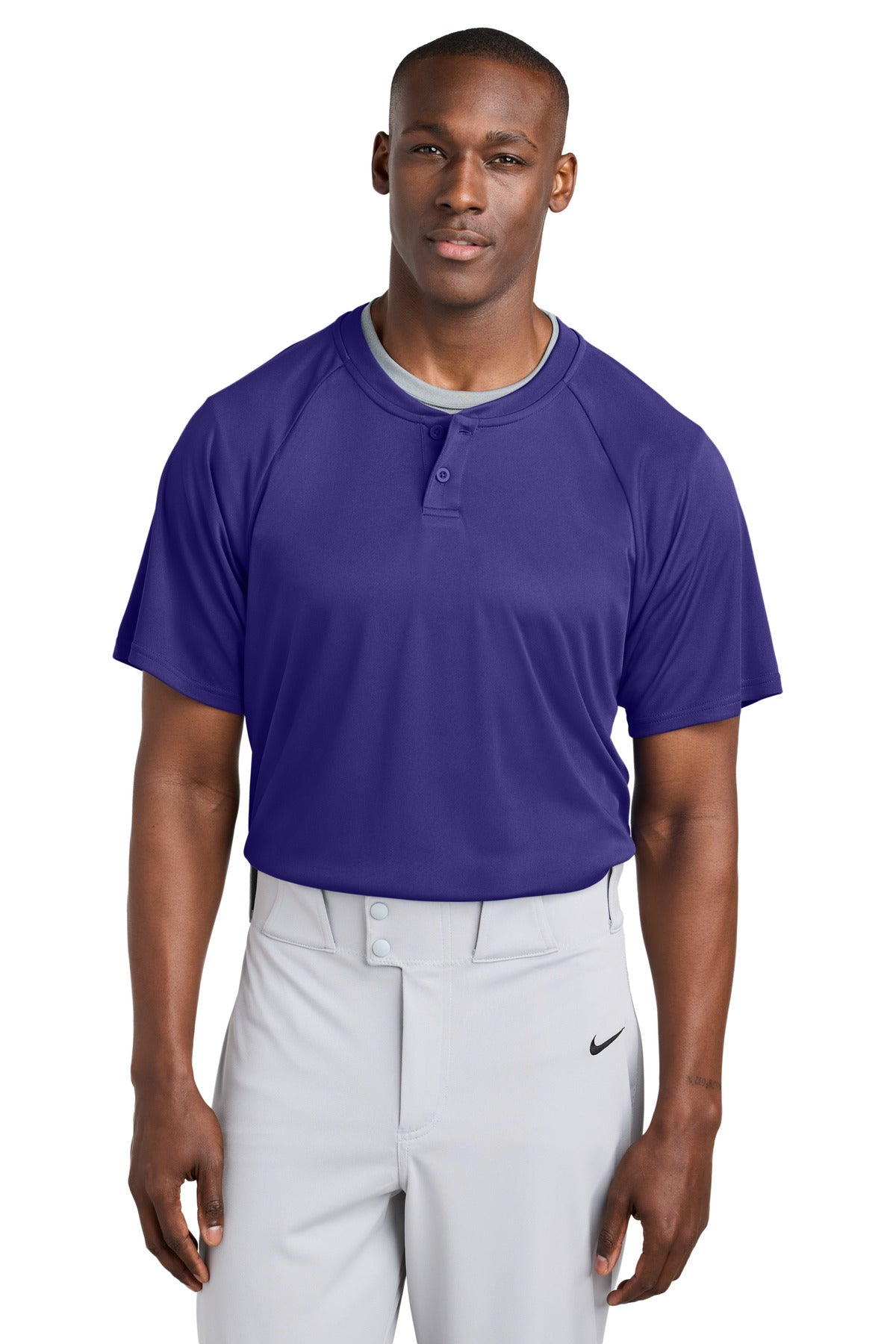 Custom Purple PosiCharge Competitor 2-Button Henley ST359, personalized by SanCanDo Swag in Argyle, TX