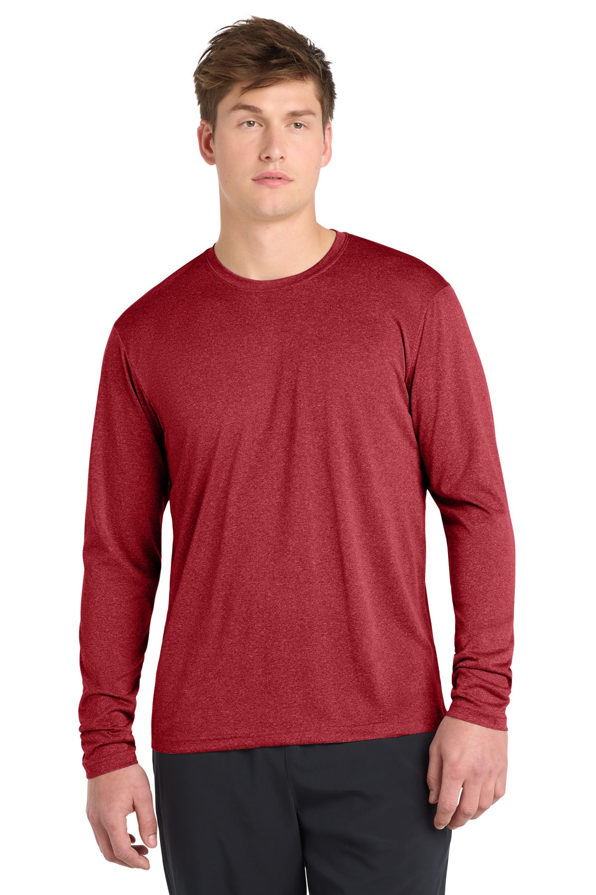 Custom Scarlet Heather Long Sleeve Heather Contender Tee ST360LS, personalized by SanCanDo Swag in Argyle, TX