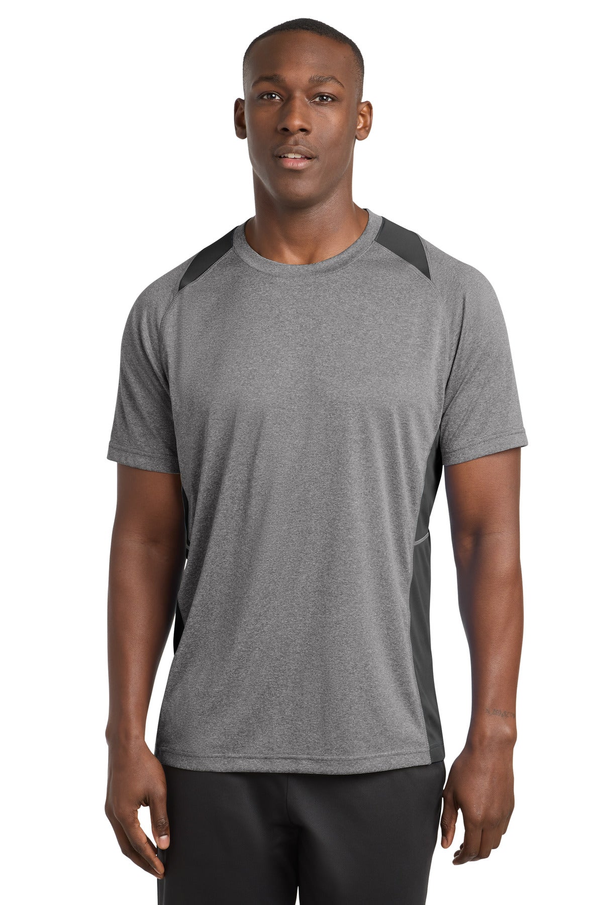 Custom Vintage Heather/ Black Heather Colorblock Contender Tee ST361, personalized by SanCanDo Swag in Argyle, TX