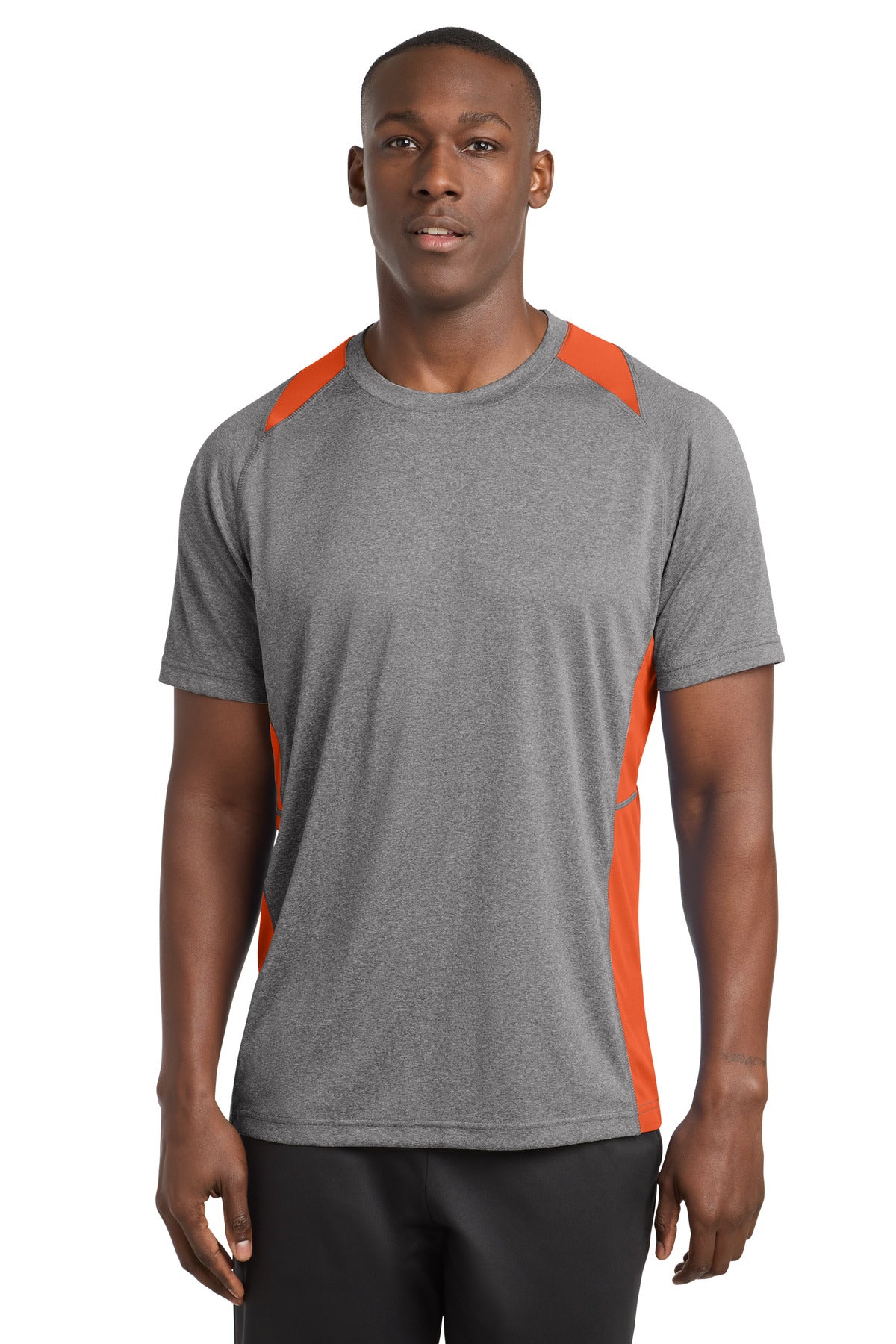 Custom Vintage Heather/ Deep Orange Heather Colorblock Contender Tee ST361, personalized by SanCanDo Swag in Argyle, TX