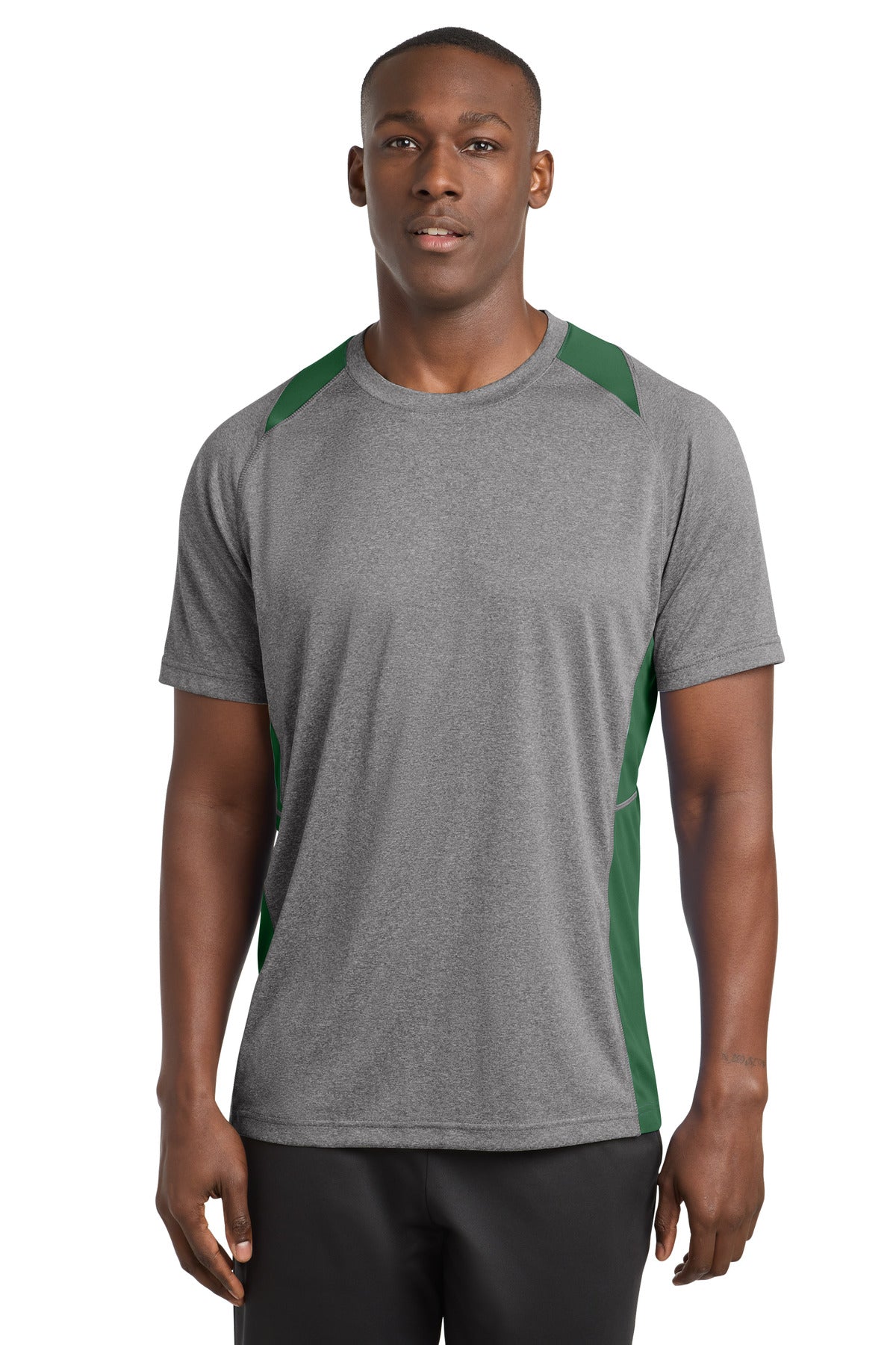 Custom Vintage Heather/ Forest Green Heather Colorblock Contender Tee ST361, personalized by SanCanDo Swag in Argyle, TX