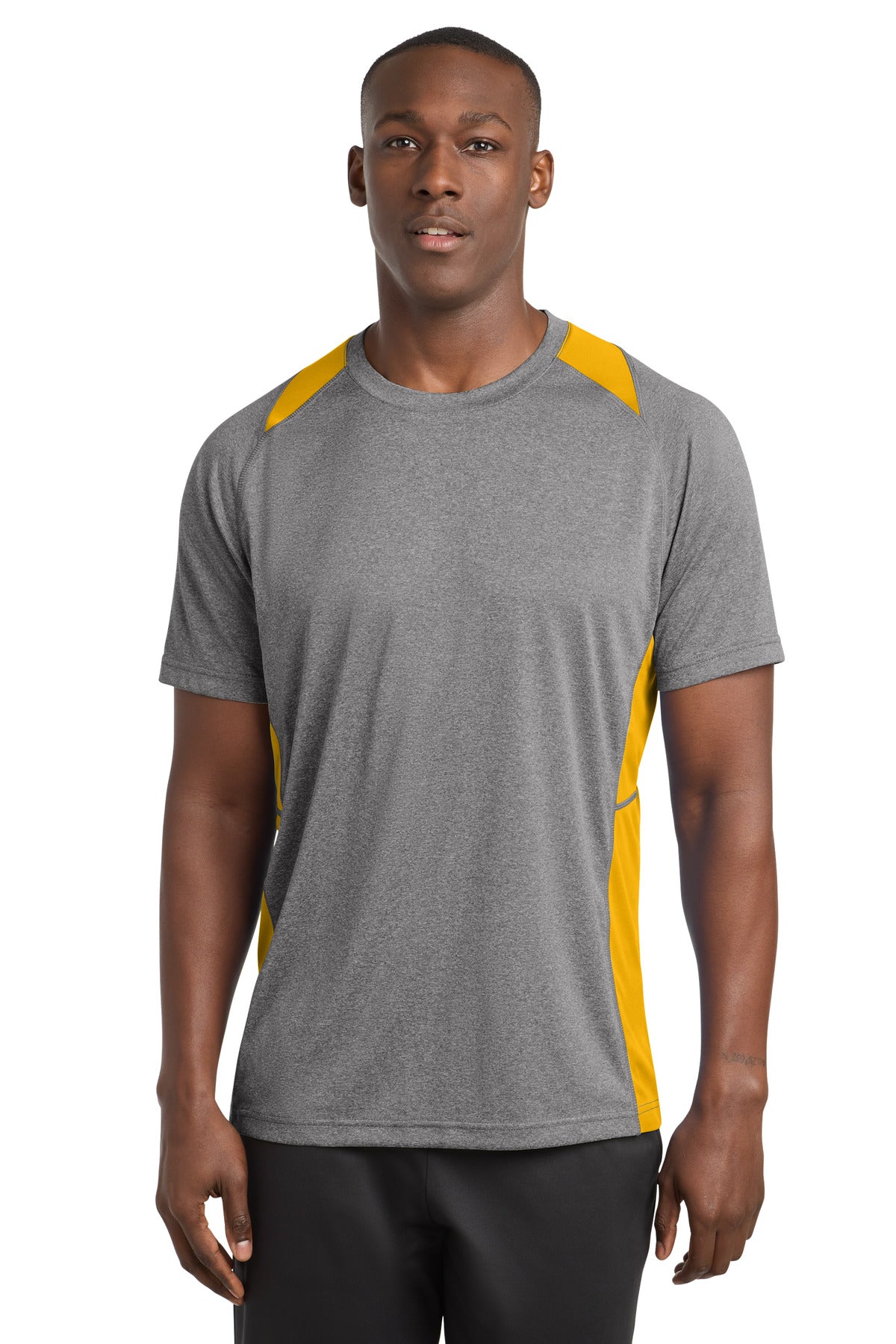 Custom Vintage Heather/ Gold Heather Colorblock Contender Tee ST361, personalized by SanCanDo Swag in Argyle, TX