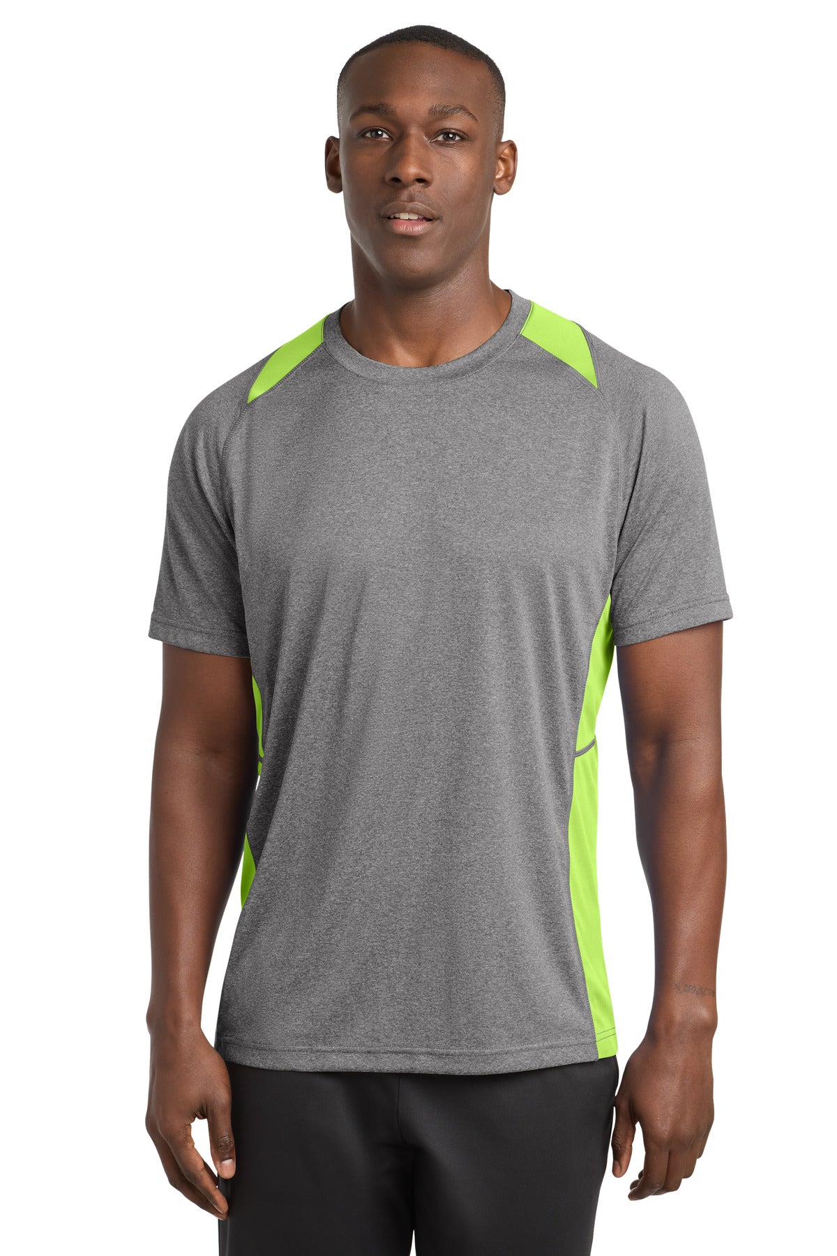 Custom Vintage Heather/ Lime Shock Heather Colorblock Contender Tee ST361, personalized by SanCanDo Swag in Argyle, TX