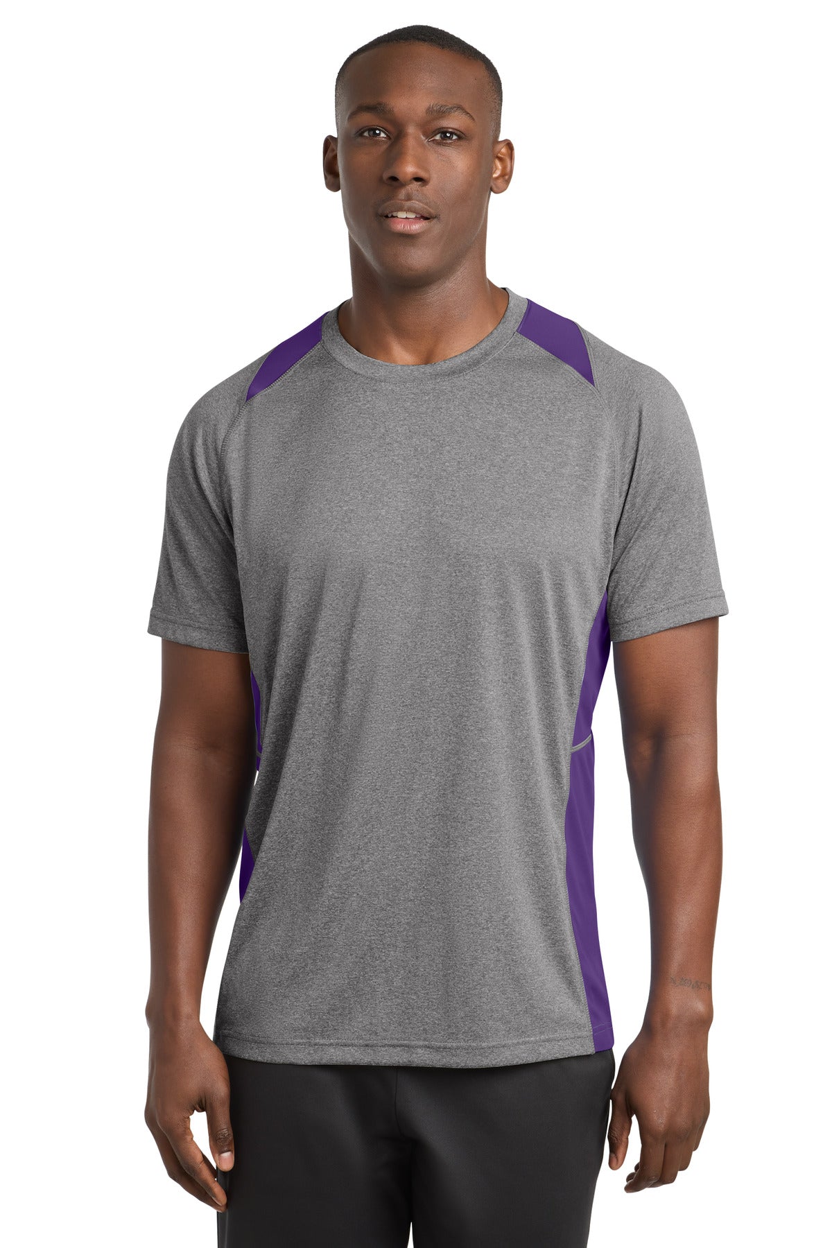 Custom Vintage Heather/ Purple Heather Colorblock Contender Tee ST361, personalized by SanCanDo Swag in Argyle, TX