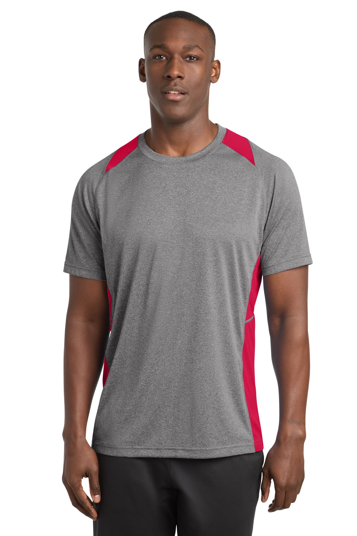 Custom Vintage Heather/ True Red Heather Colorblock Contender Tee ST361, personalized by SanCanDo Swag in Argyle, TX