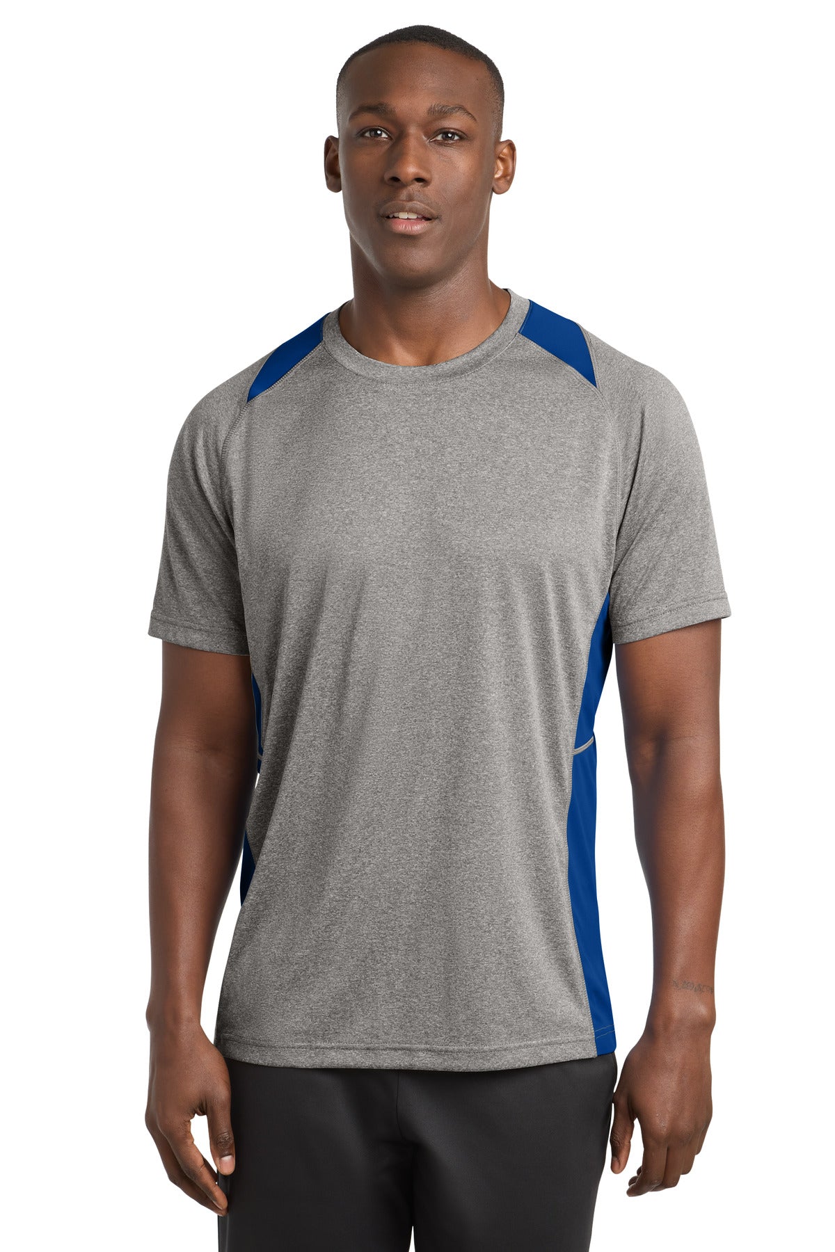 Custom Vintage Heather/ True Royal Heather Colorblock Contender Tee ST361, personalized by SanCanDo Swag in Argyle, TX