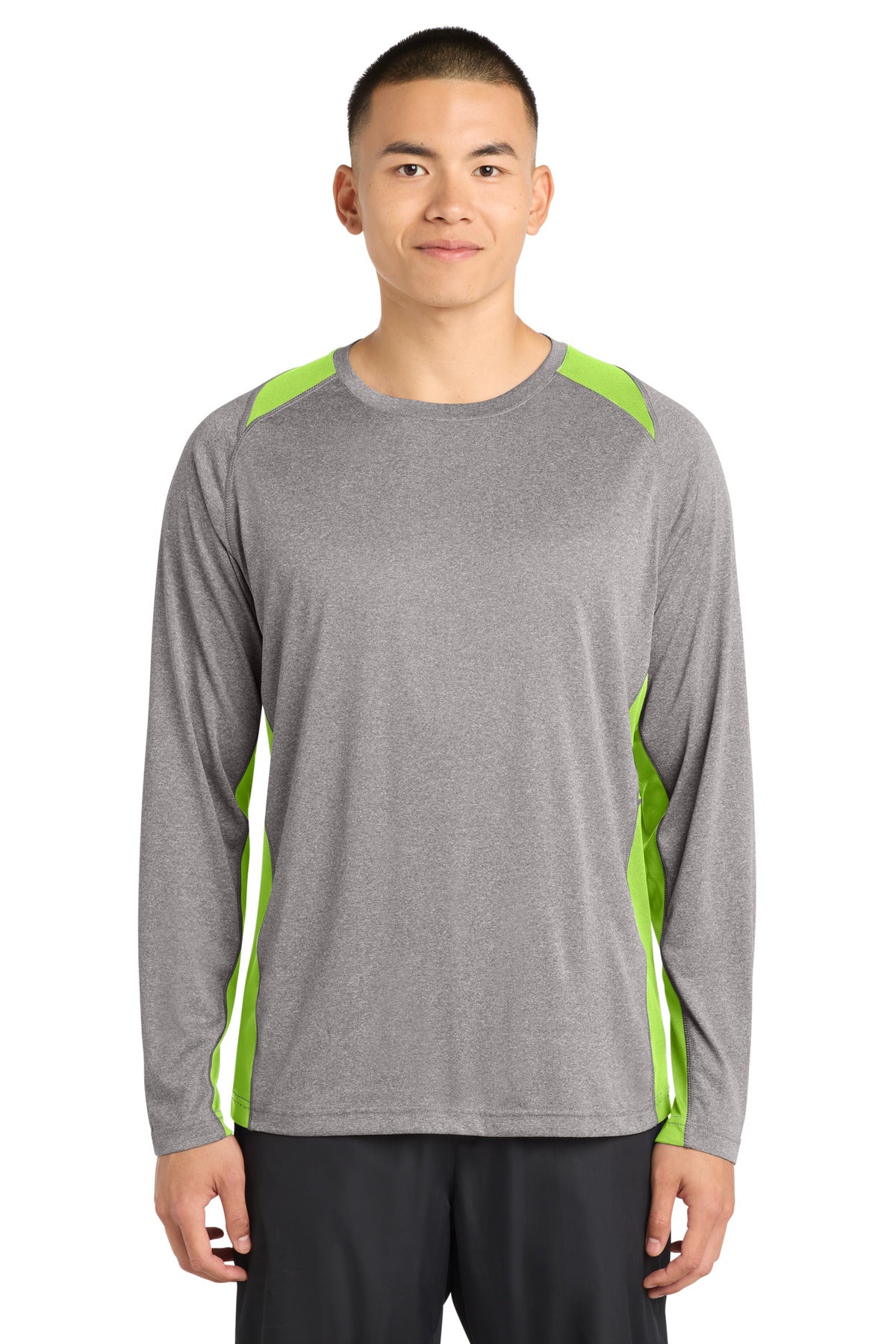 Custom Vintage Heather/ Lime Shock Heather Colorblock Contender Tee ST361LS, personalized by SanCanDo Swag in Argyle, TX