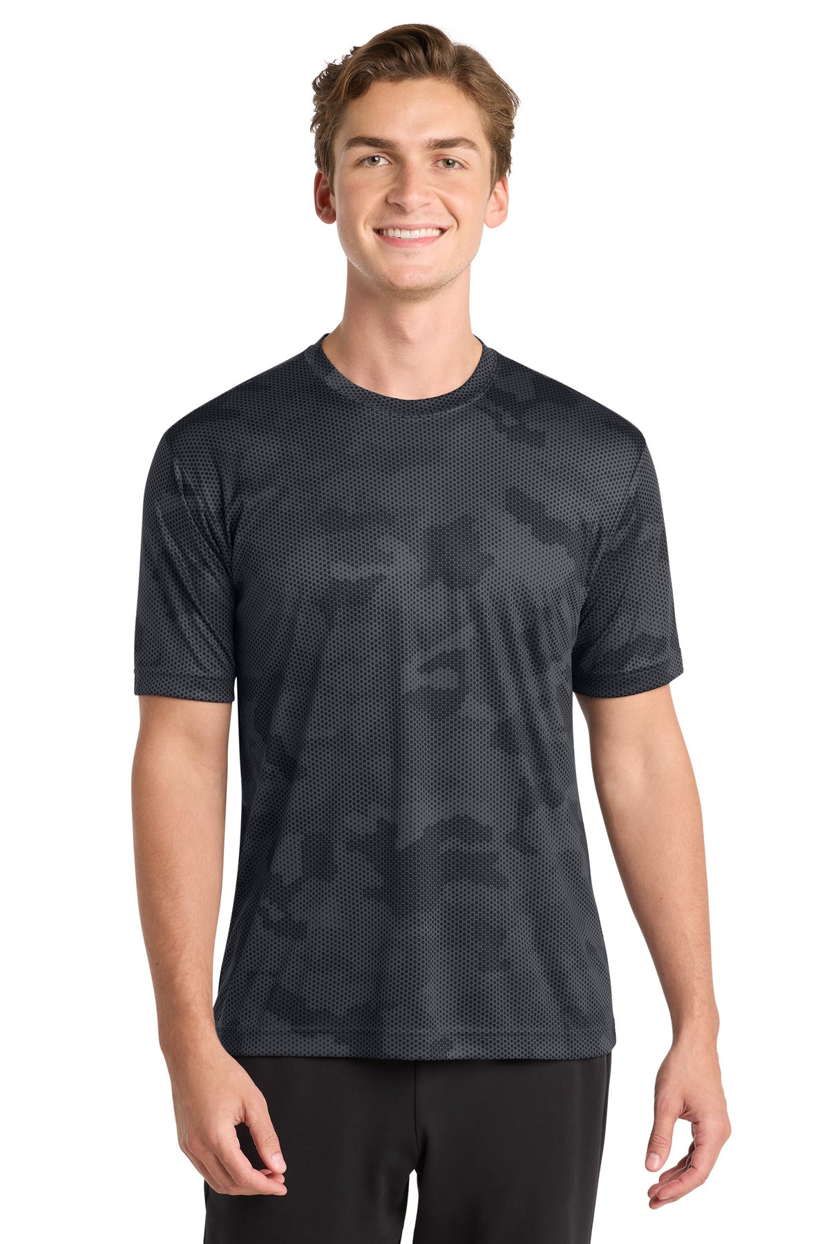 Custom Iron Grey CamoHex Tee ST370, personalized by SanCanDo Swag in Argyle, TX