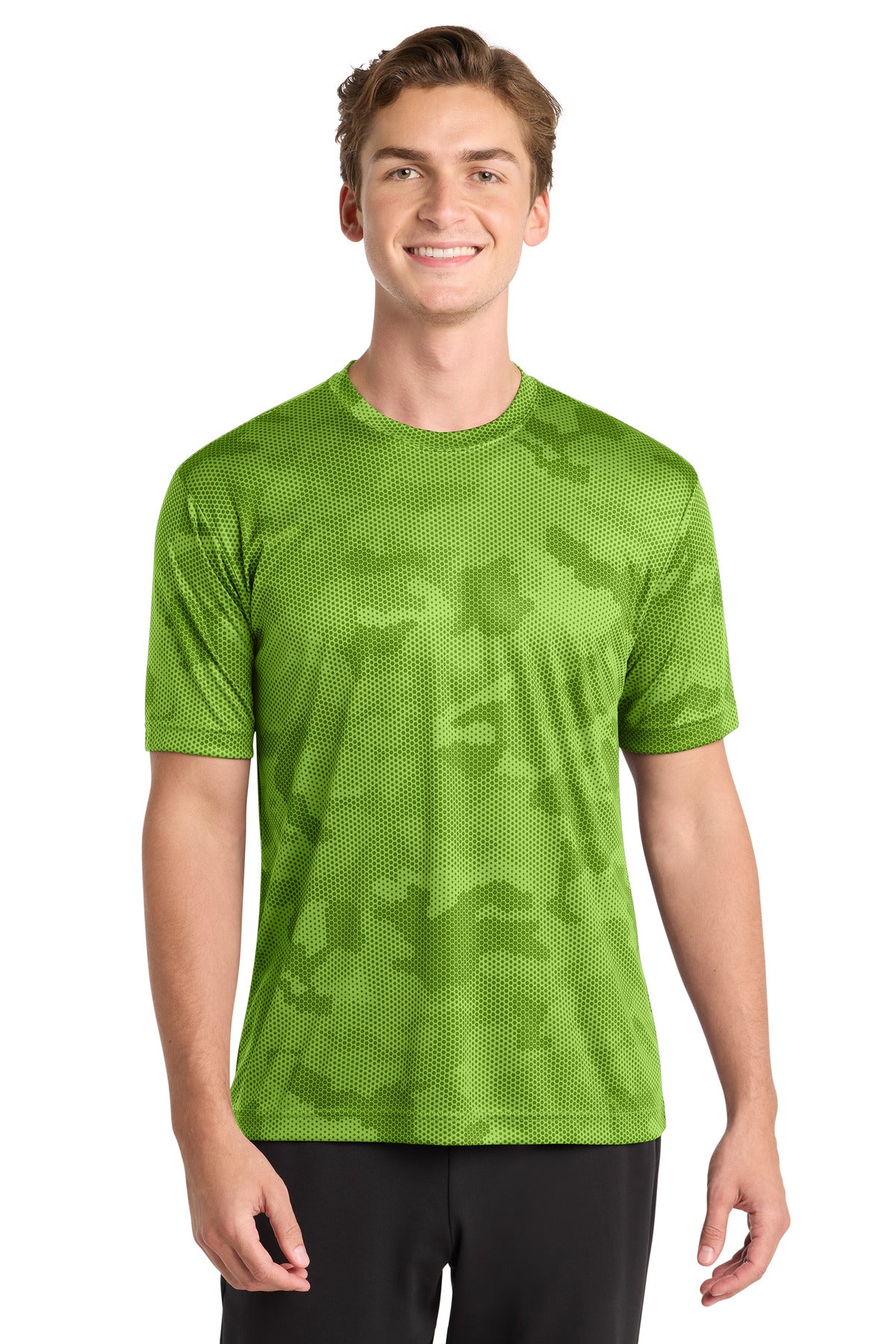 Custom Lime Shock CamoHex Tee ST370, personalized by SanCanDo Swag in Argyle, TX