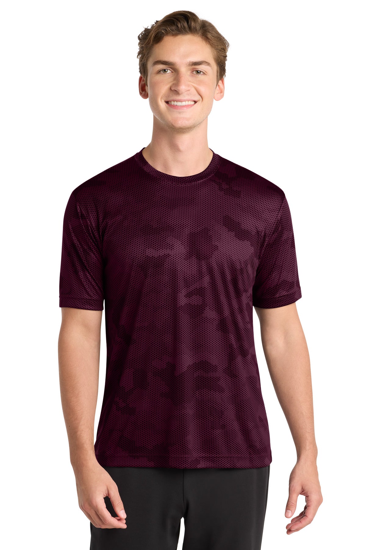 Custom Maroon CamoHex Tee ST370, personalized by SanCanDo Swag in Argyle, TX