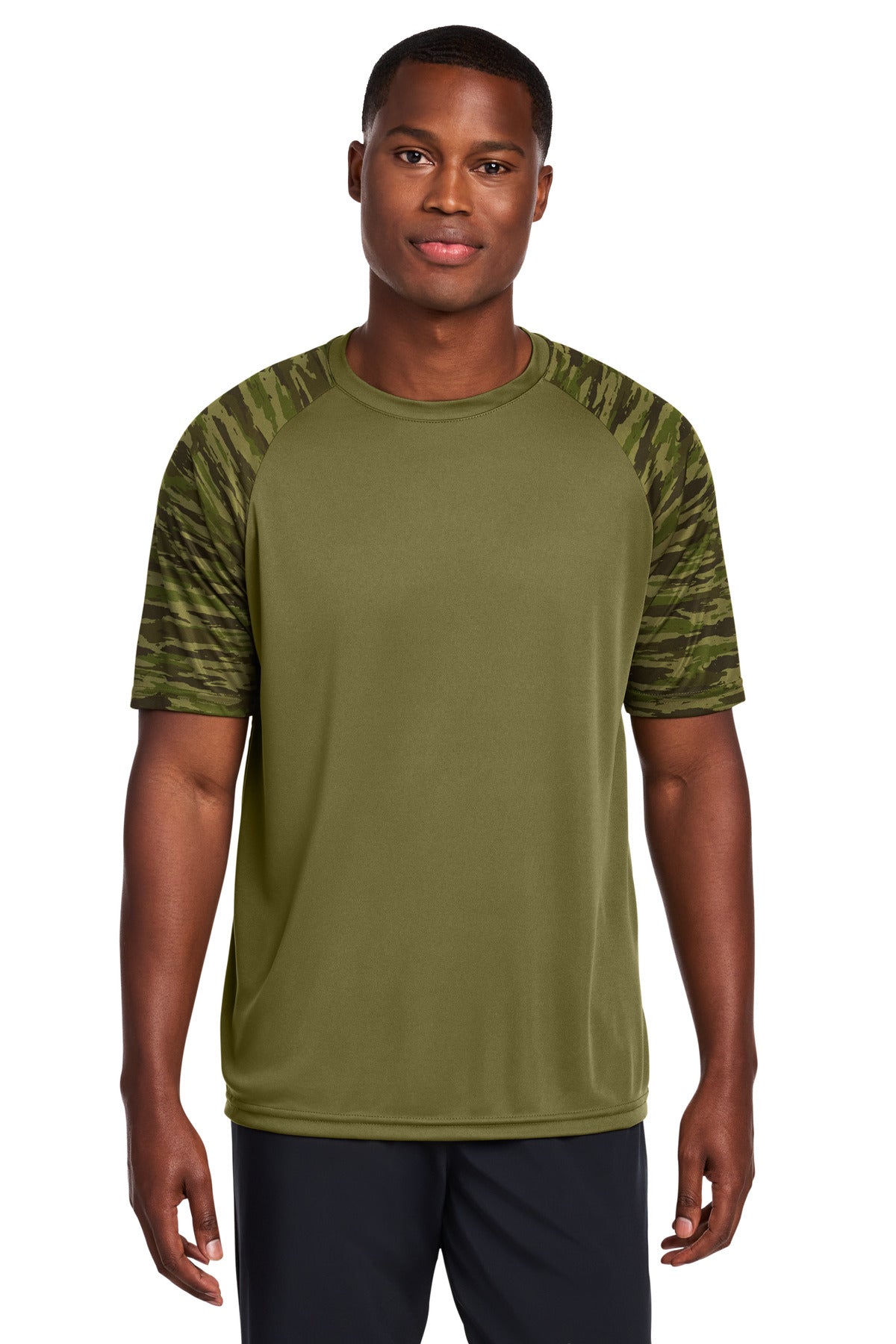 Custom Olive Drab Green Drift Camo Colorblock Tee ST376, personalized by SanCanDo Swag in Argyle, TX