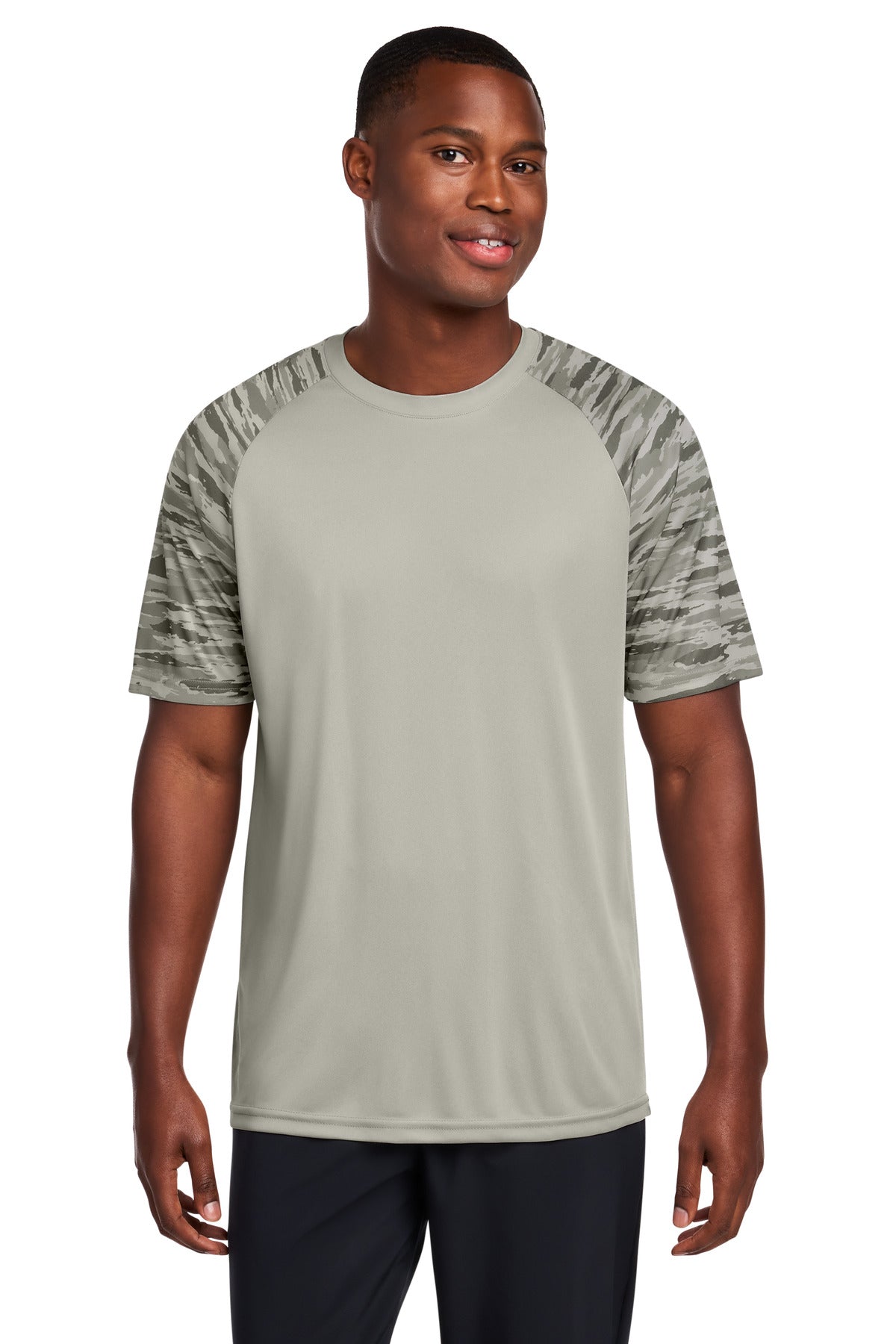 Custom Silver Drift Camo Colorblock Tee ST376, personalized by SanCanDo Swag in Argyle, TX