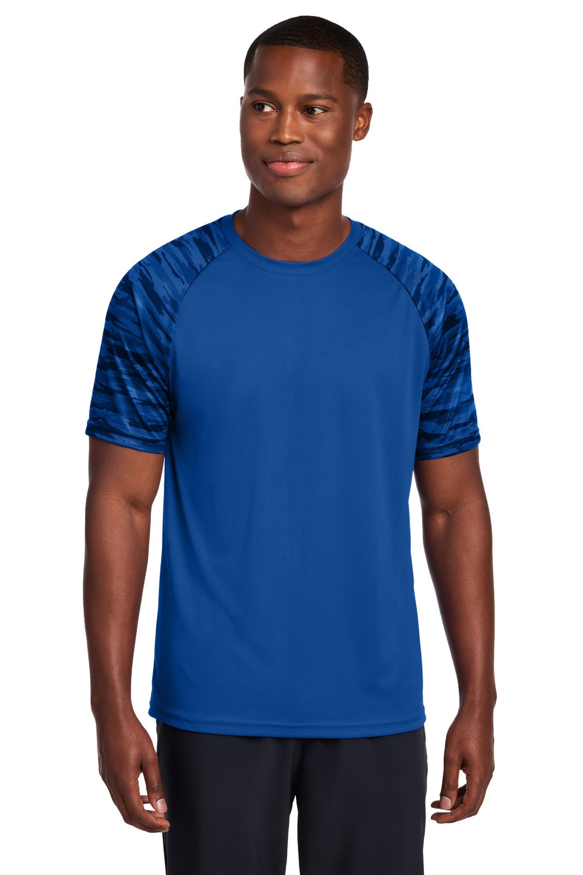 Custom True Royal Drift Camo Colorblock Tee ST376, personalized by SanCanDo Swag in Argyle, TX