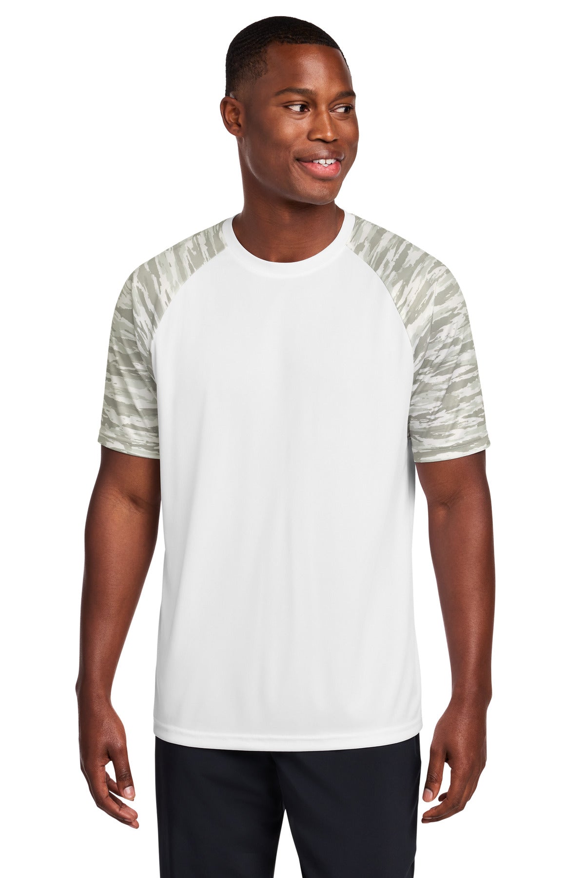 Custom White Drift Camo Colorblock Tee ST376, personalized by SanCanDo Swag in Argyle, TX
