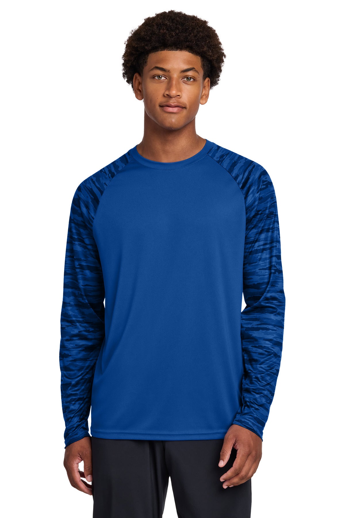 Custom True Royal Drift Camo Colorblock Long Sleeve Tee ST376LS, personalized by SanCanDo Swag in Argyle, TX