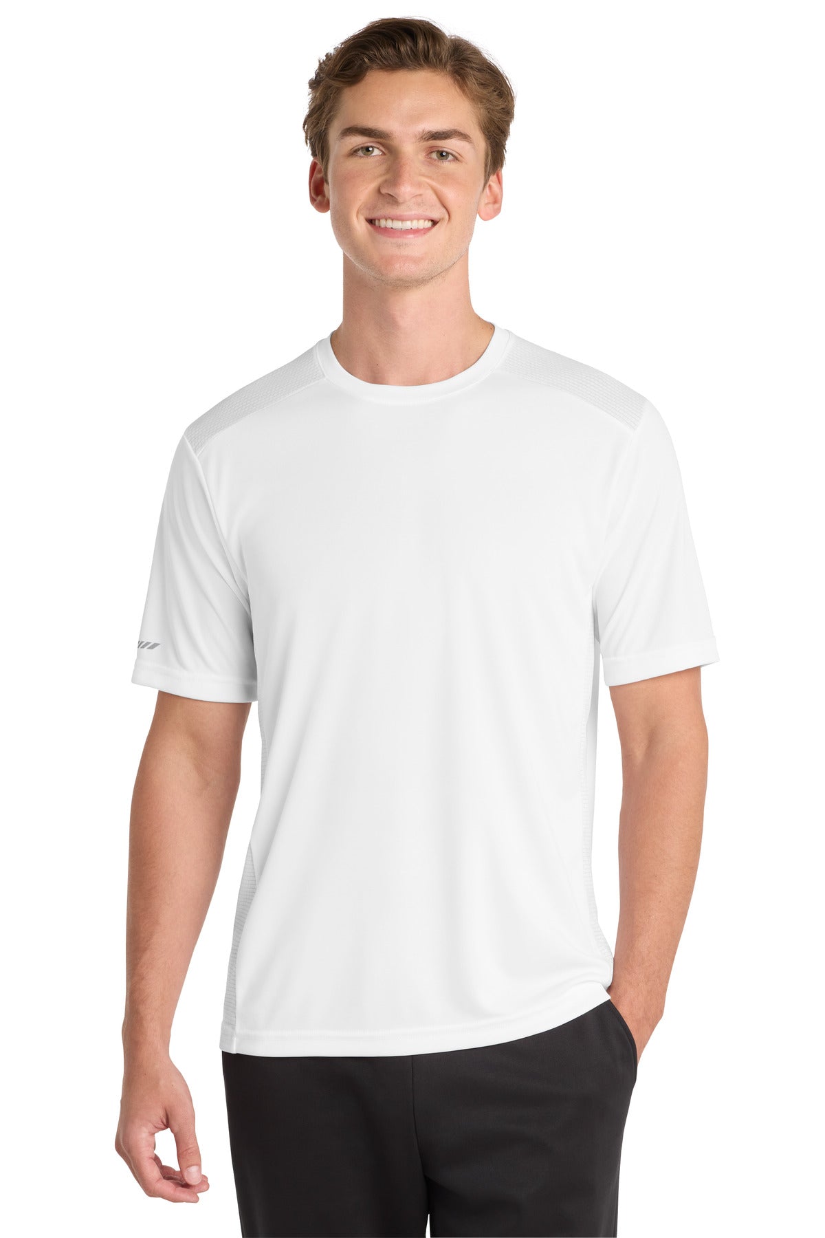 Custom White PosiCharge Elevate Tee ST380, personalized by SanCanDo Swag in Argyle, TX
