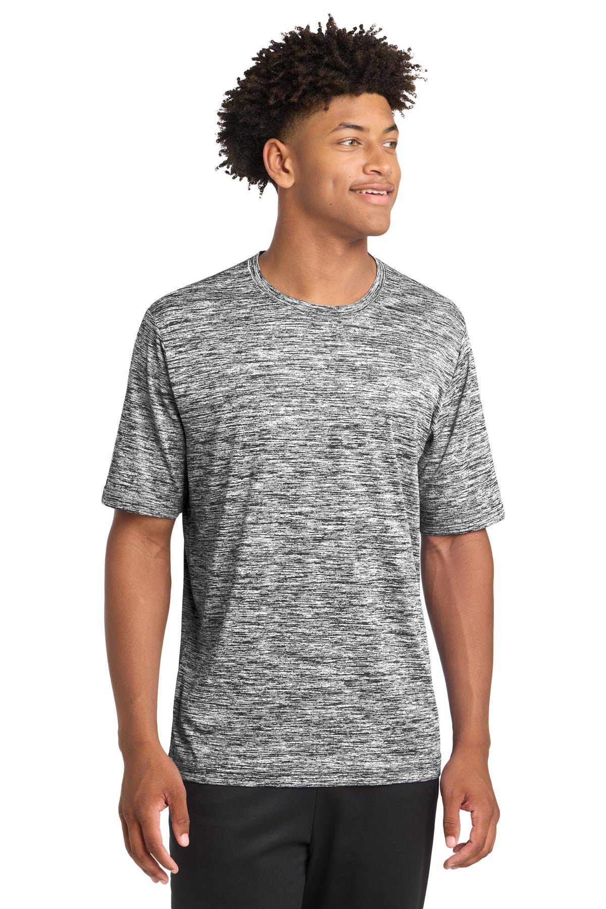 Custom Black Electric PosiCharge Electric Heather Tee ST390, personalized by SanCanDo Swag in Argyle, TX
