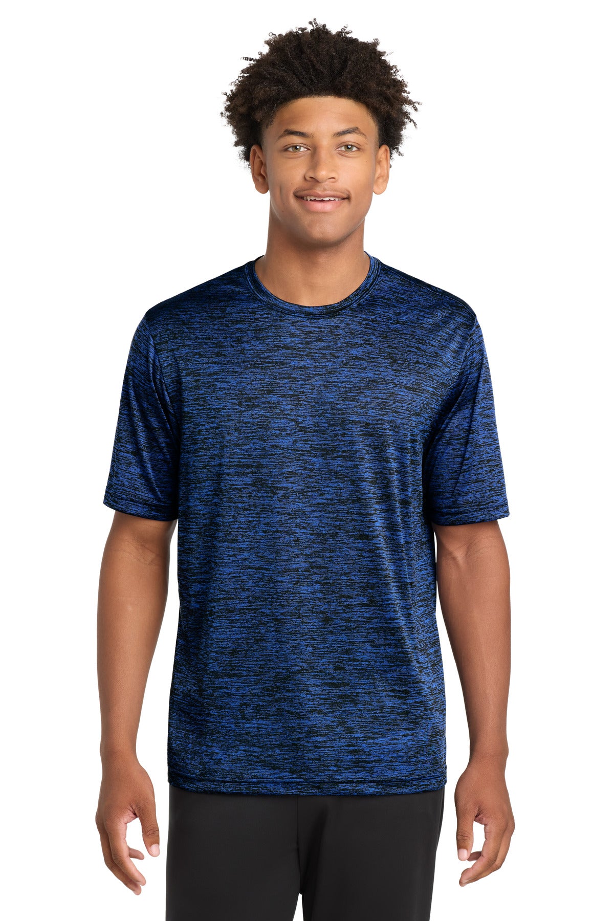 Custom Dark Royal-Black Electric PosiCharge Electric Heather Tee ST390, personalized by SanCanDo Swag in Argyle, TX